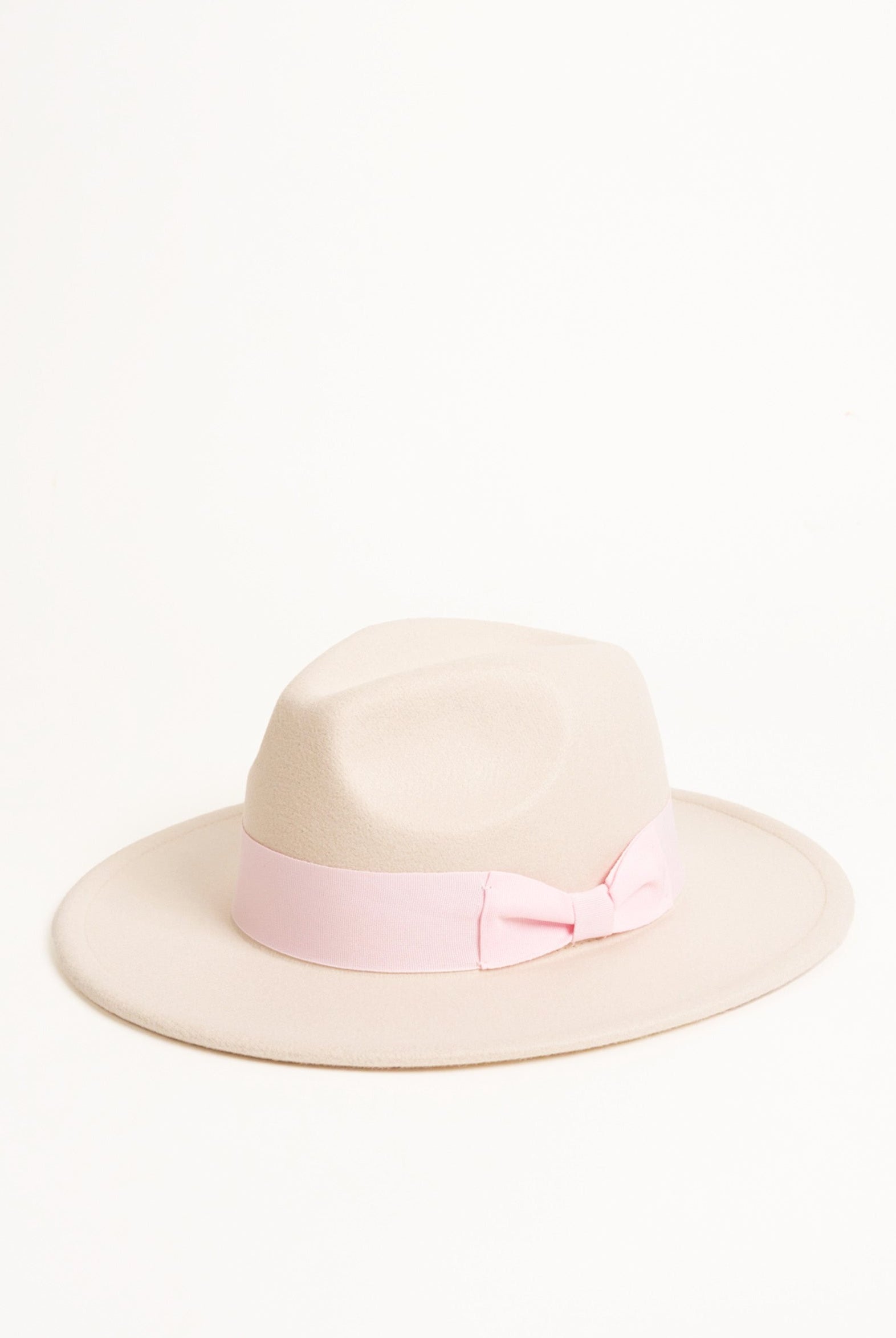 Fedora Hat in Beige with Pink Bow Trim and size adjuster | wedding guest | wedding | Party | Winter | Autumn | Walks | Festival | Holiday | Lolita | Coquette | Women's | Accessories | Hat | Accessory