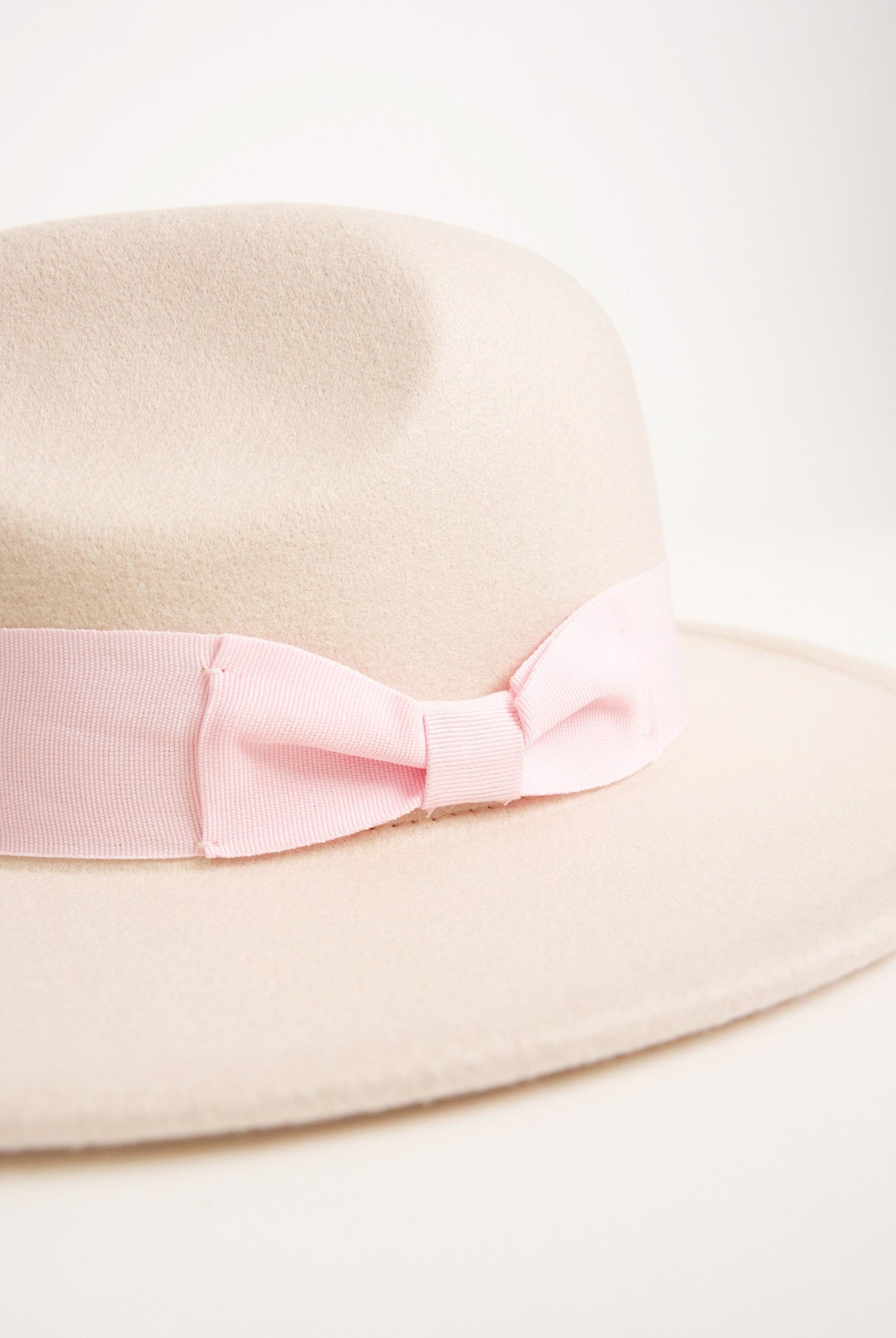 Fedora Hat in Beige with Pink Bow Trim and size adjuster | wedding guest | wedding | Party | Winter | Autumn | Walks | Festival | Holiday | Lolita | Coquette | Women's | Accessories | Hat | Accessory