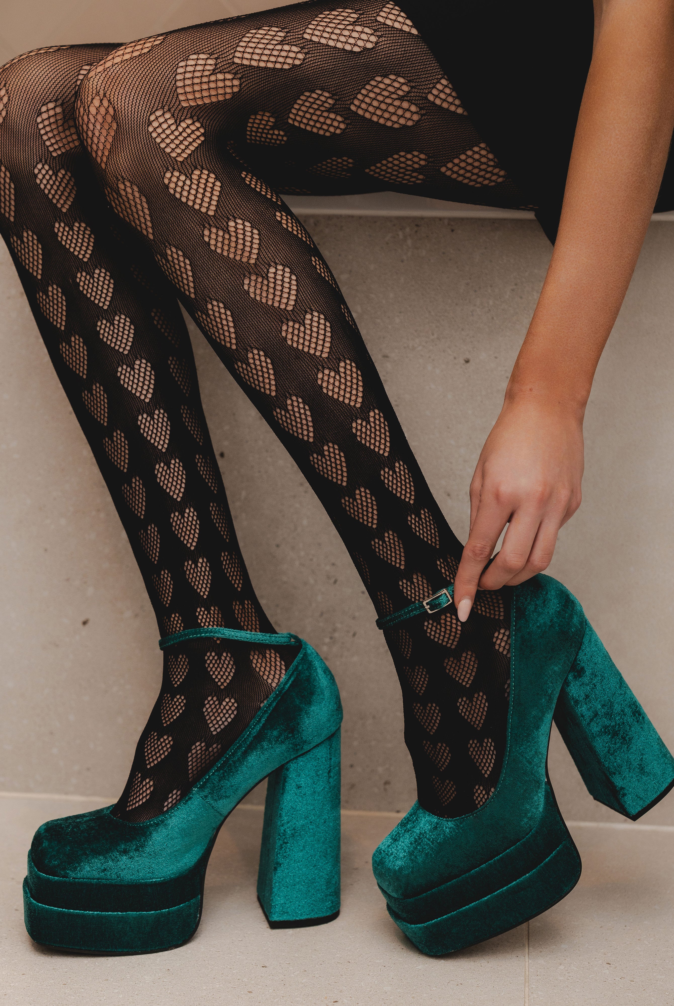 Heart Cut-Out Tights in Black | Hosiery | Autumn | Winter | Party | Occasion | Hearts | Fishnet | Festival | Women's Accessories | Whimsygoth | Gothic | E girl | Halloween | Costume | Barbie | Barbiecore | Cosplay | Soft e girl