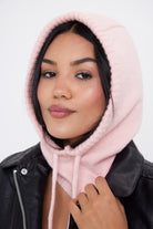 My Accessories London Drawstring Balaclava in Pink | My Accessories London Drawstring Balaclava | pink balaclava | women's balaclava | balaclava for women | accessories for women | winter balaclava | girls balaclava | balaclava for girls | knitted hood  | knitted snood | winter hood | drawstring hood | baby pink hat | light pink hood | light pink balaclava