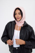 My Accessories London Drawstring Balaclava in Pink | My Accessories London Drawstring Balaclava | pink balaclava | women's balaclava | balaclava for women | accessories for women | winter balaclava | girls balaclava | balaclava for girls | knitted hood  | knitted snood | winter hood | drawstring hood | baby pink hat | light pink hood | light pink balaclava