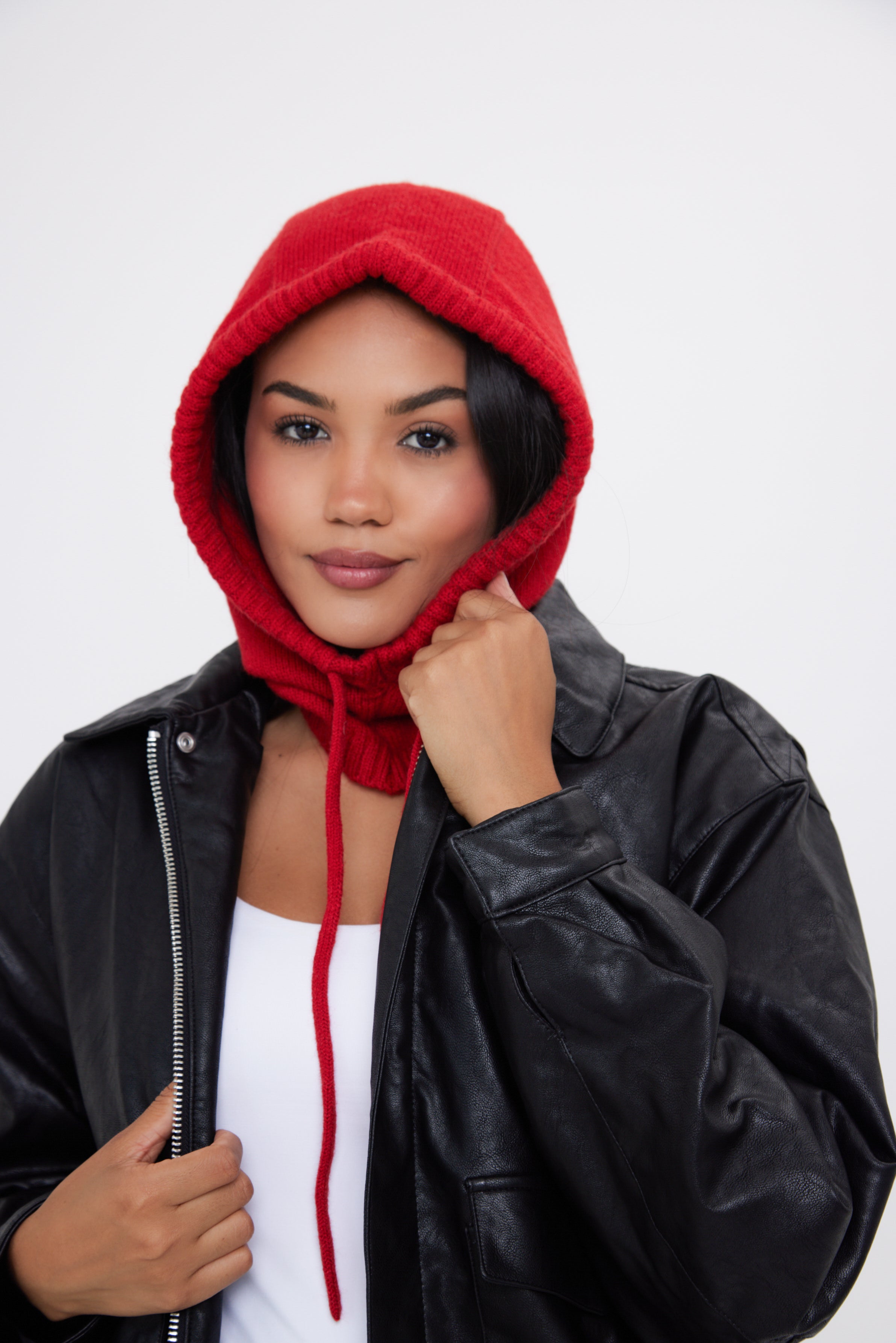 My Accessories London Drawstring Balaclava in red | My Accessories London Drawstring Balaclava | red balaclava | womens balaclava | balaclava for women | accessories for women | winter balaclava | girls balaclava | balaclava for girls