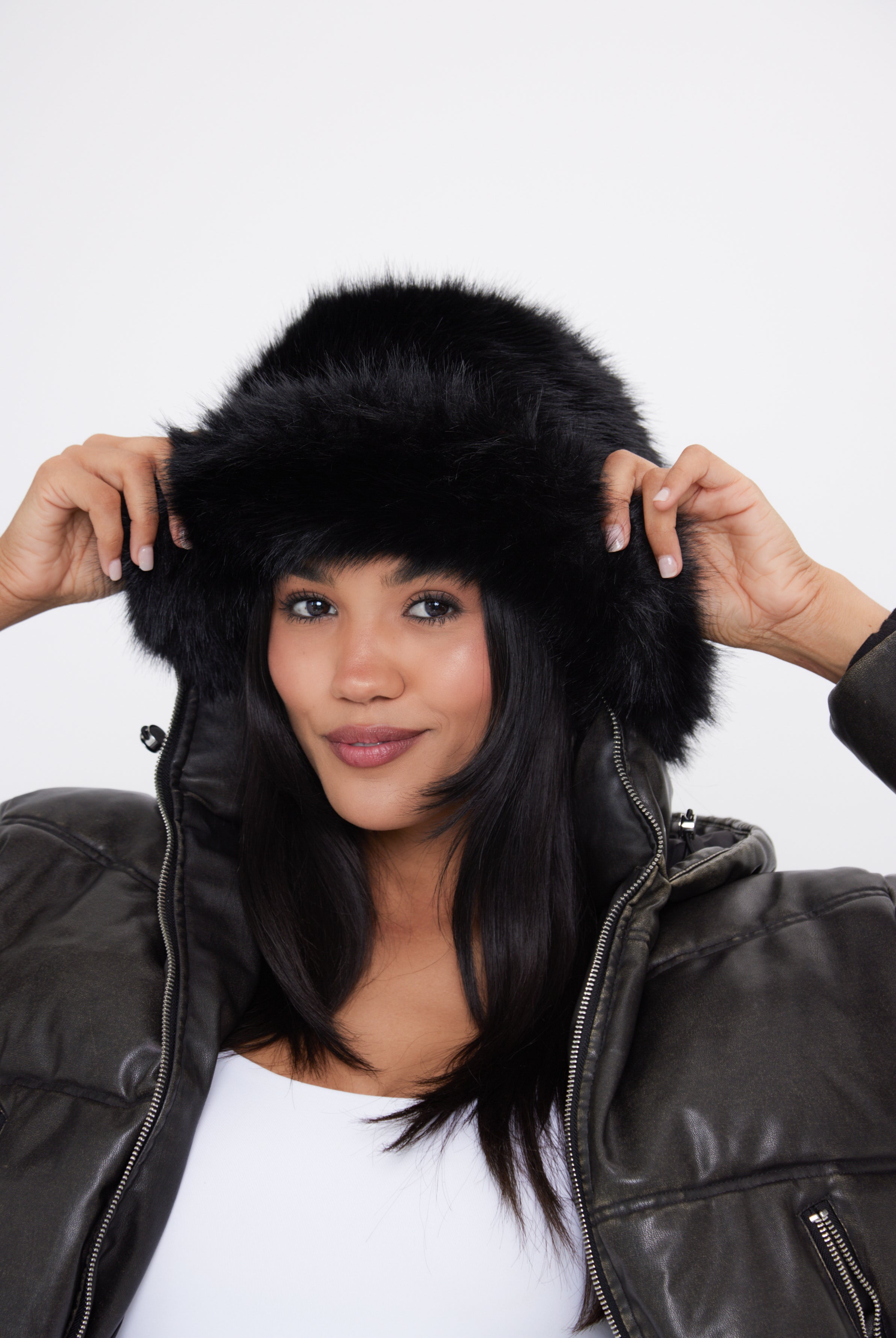 Women's stylish and ultra fluffy bucket hat made with soft faux fur in black - My Accessories London