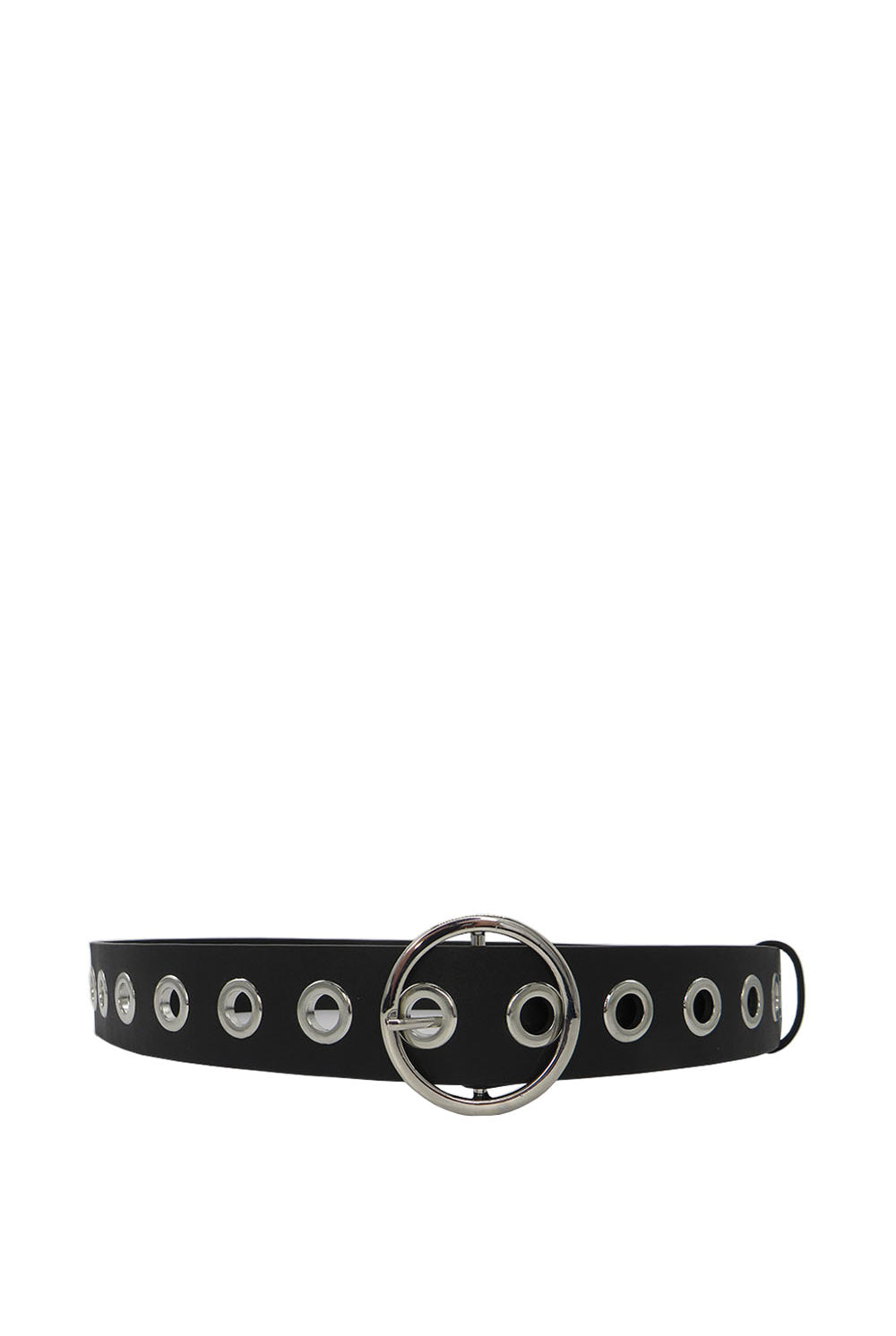 My Accessories London Circular Buckle Eyelet Belt in Black and Silver | Grunge | Festival | Party | Glam | Going Out | Going out | Women's | Accessory | Accessories | Elevated indie | Grunge Sleaze | Grunge | E girl | Rave | Work | Casual