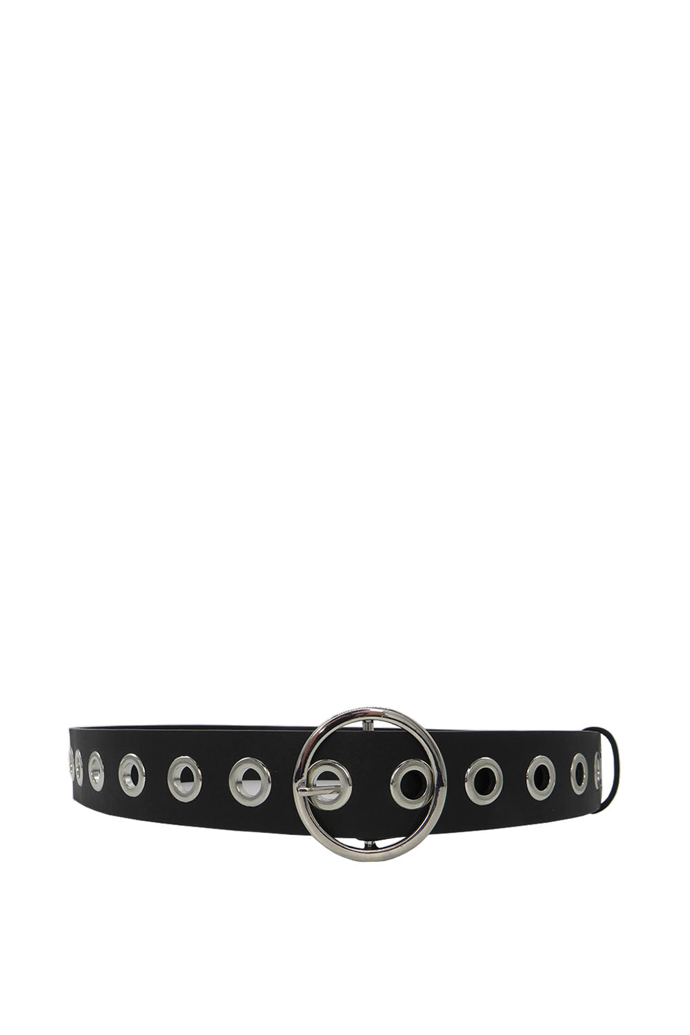 My Accessories London Circular Buckle Eyelet Belt in Black and Silver | Grunge | Festival | Party | Glam | Going Out | Going out | Women's | Accessory | Accessories | Elevated indie | Grunge Sleaze | Grunge | E girl | Rave | Work | Casual