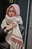 My Accessories London Drawstring Balaclava in Pink | My Accessories London Drawstring Balaclava | pink balaclava | women's balaclava | balaclava for women | accessories for women | winter balaclava | girls balaclava | balaclava for girls | knitted hood  | knitted snood | winter hood | drawstring hood | baby pink hat | light pink hood | light pink balaclava