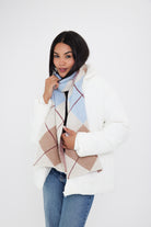 Woman's Argyle Pattern Scarf in Blue, Cream and Taupe