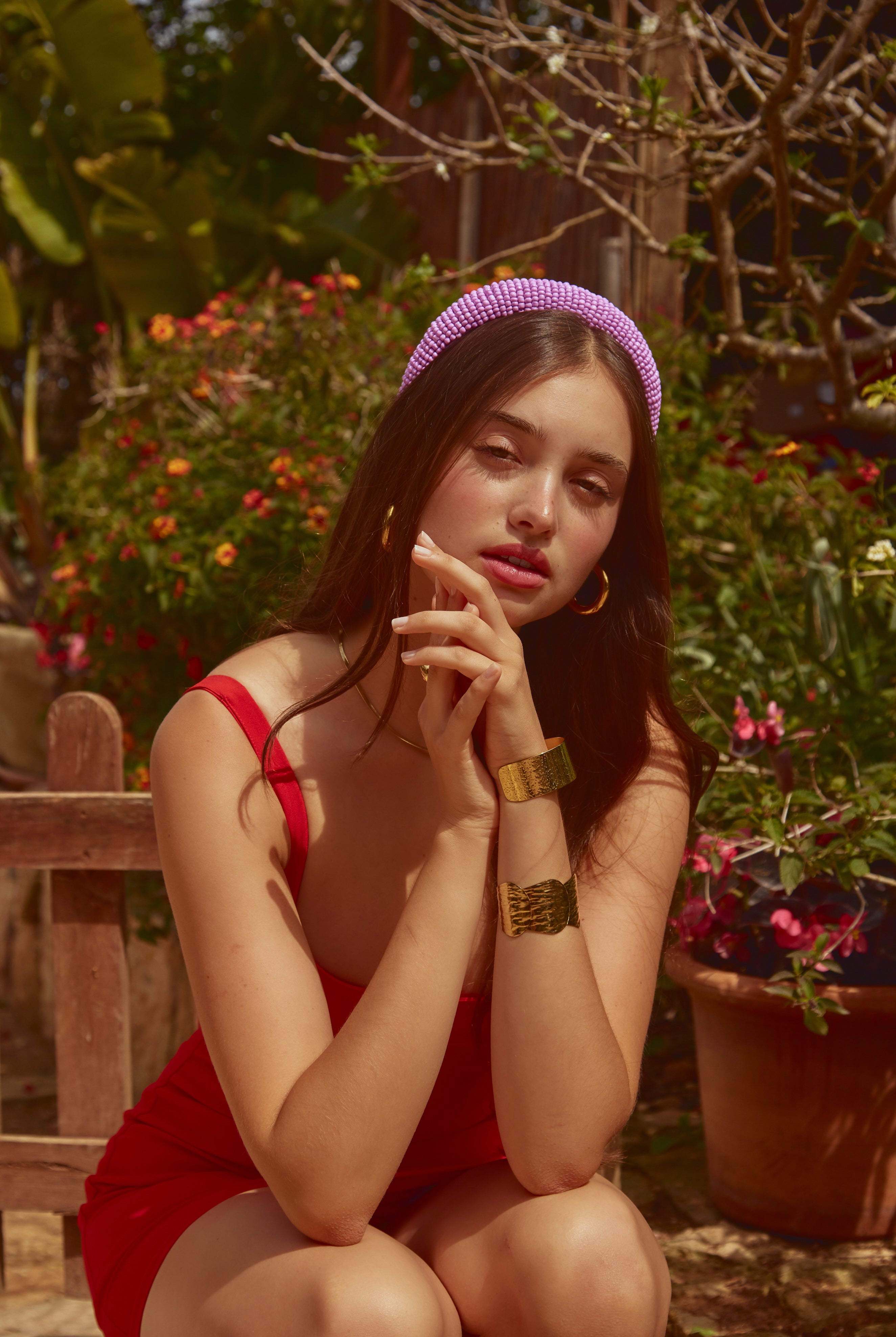 Women's Beaded Headband in Pink