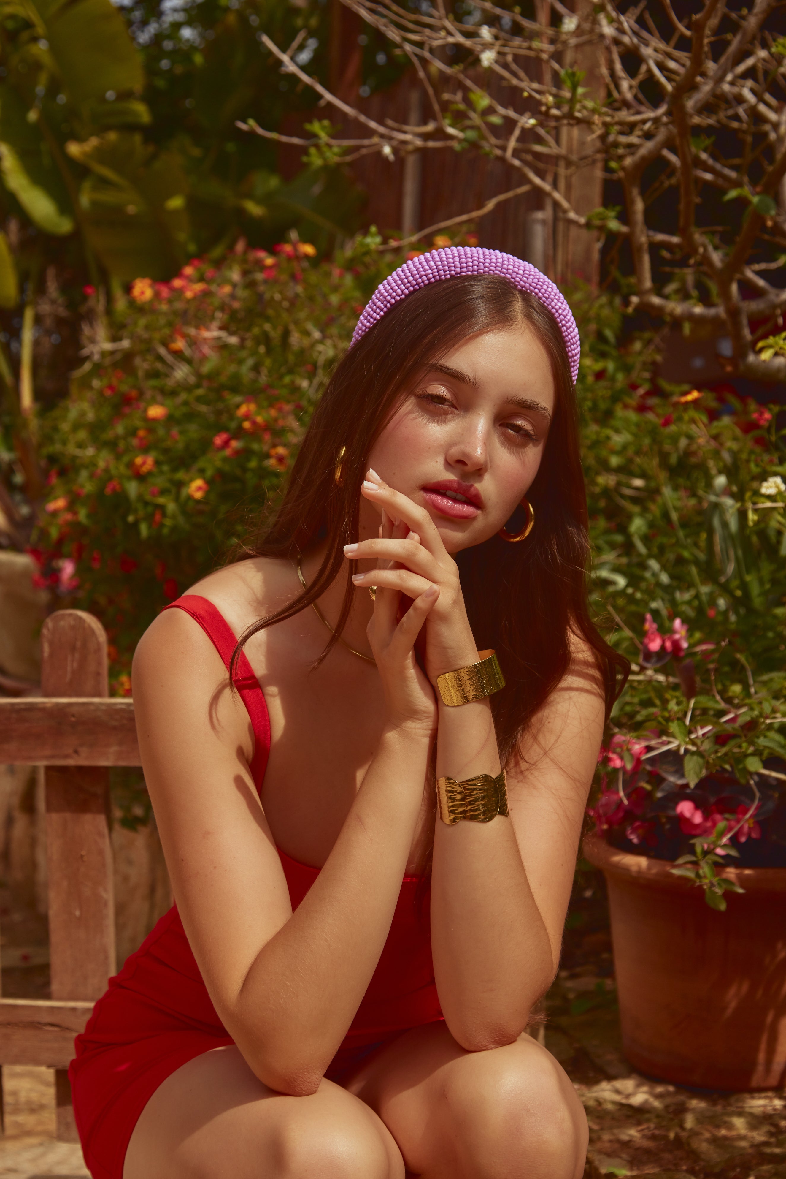 Women's Beaded Headband in Pink