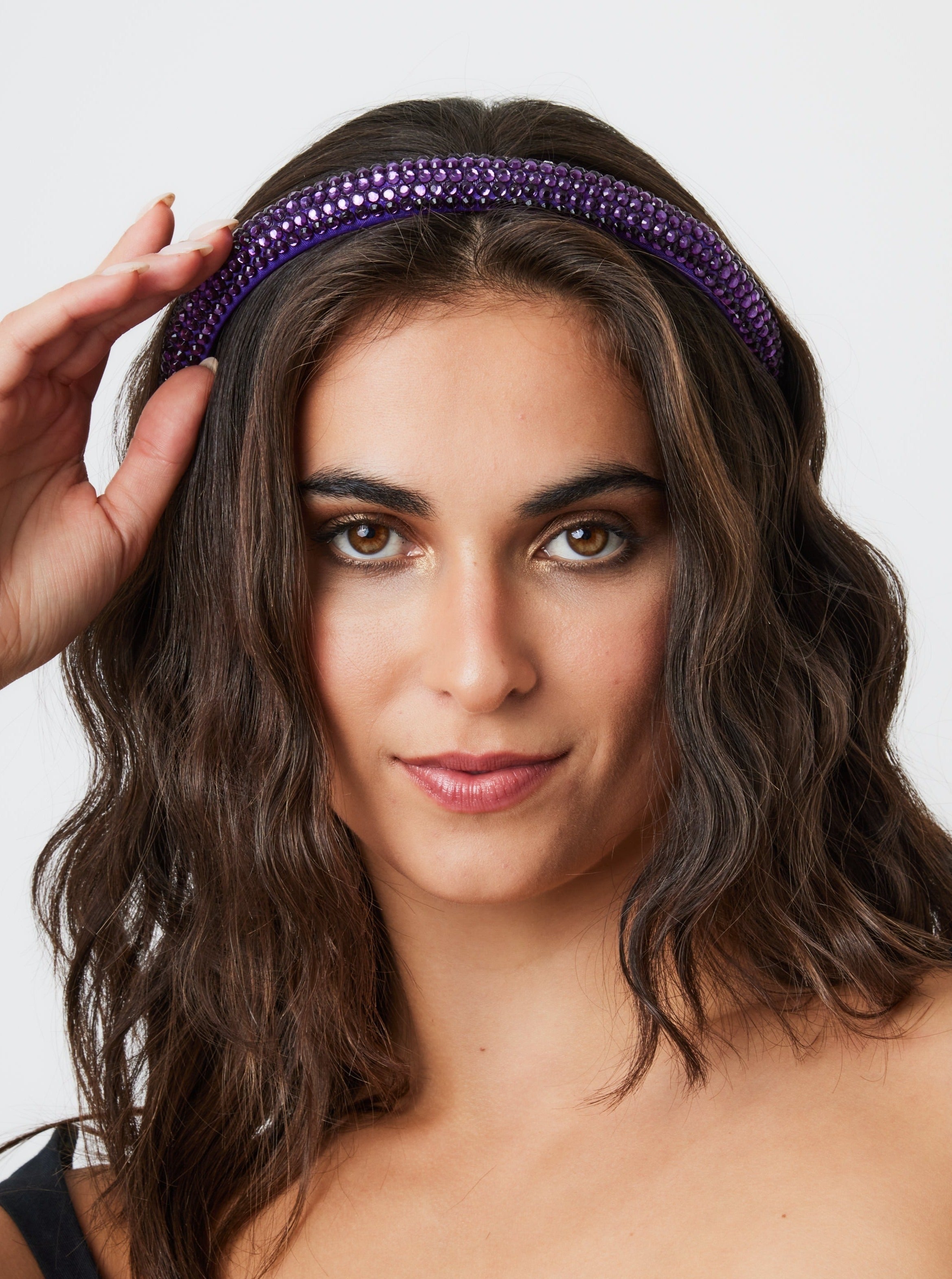 Women's Rhinestone Beaded Headband in Purple