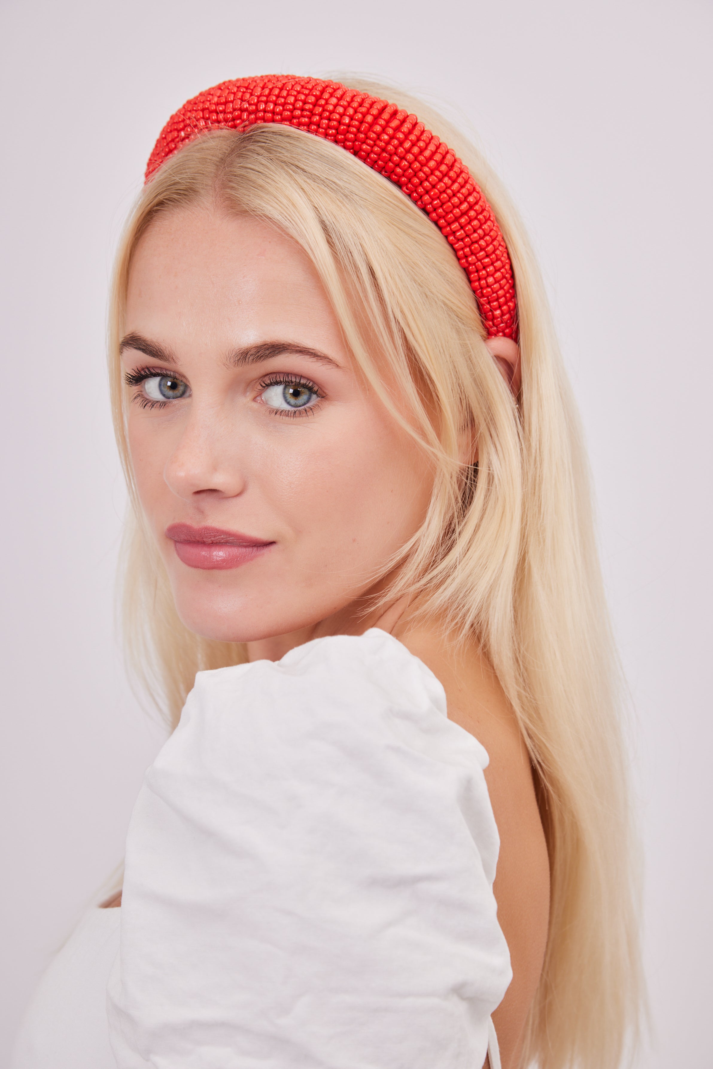 Women's Beaded Headband in Red Side View