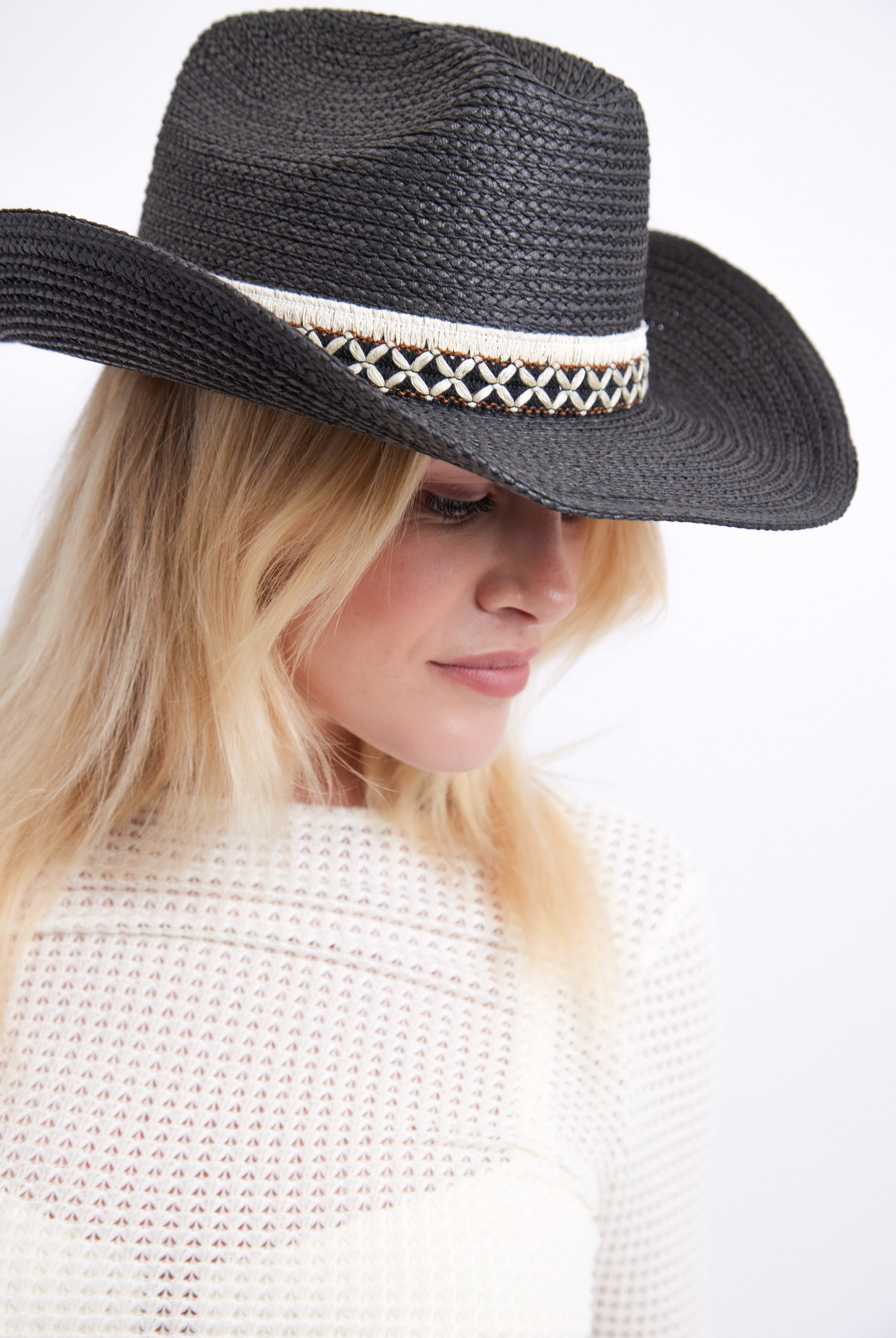 Women’s Cowboy Hat With Pattern Trim in Black