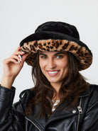 Women's Black and Leopard Fur Bucket Hat