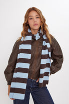 Women’s Knitted Stripe Scarf in Blue and Brown