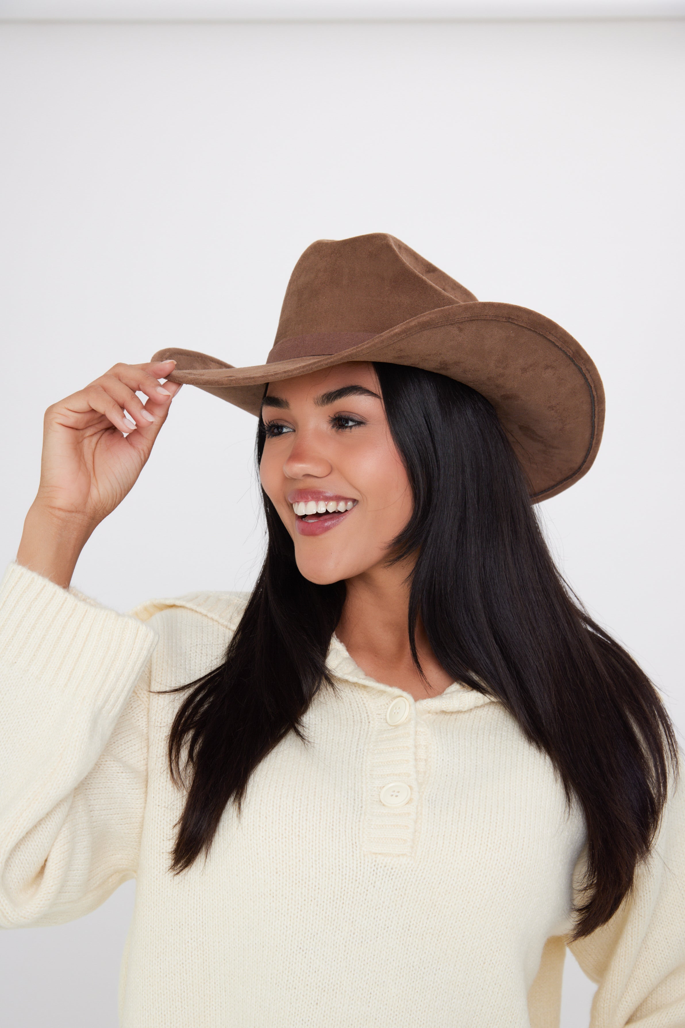 Women’s Faux Suede Cowboy Hat in Brown