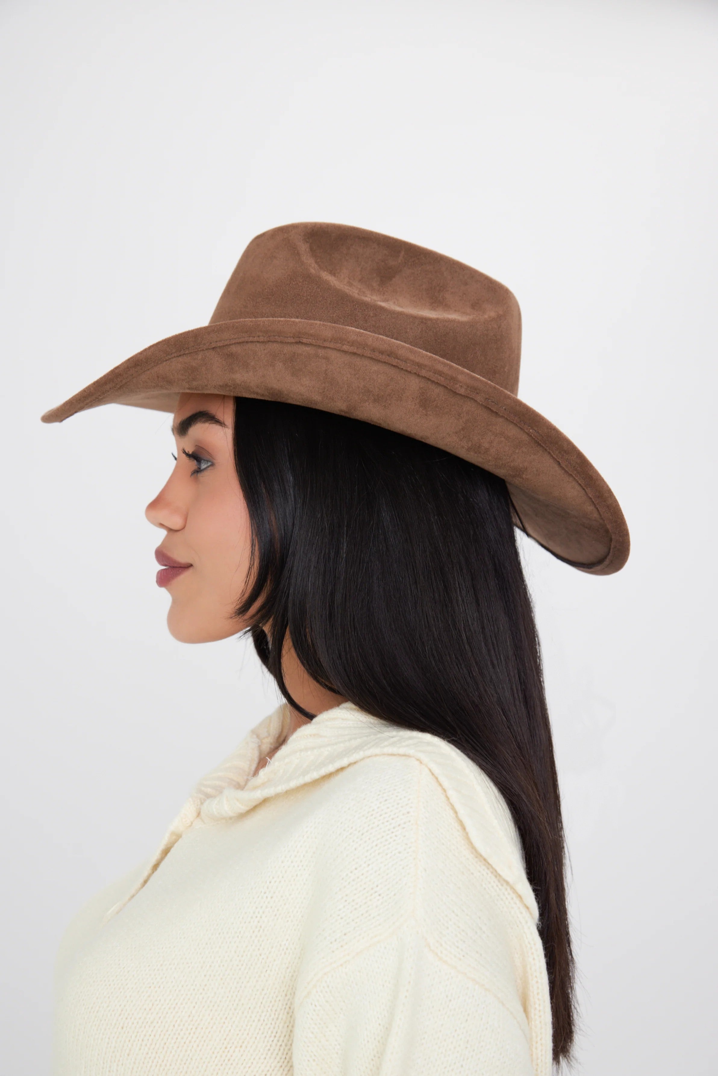 Women’s Faux Suede Cowboy Hat in Brown