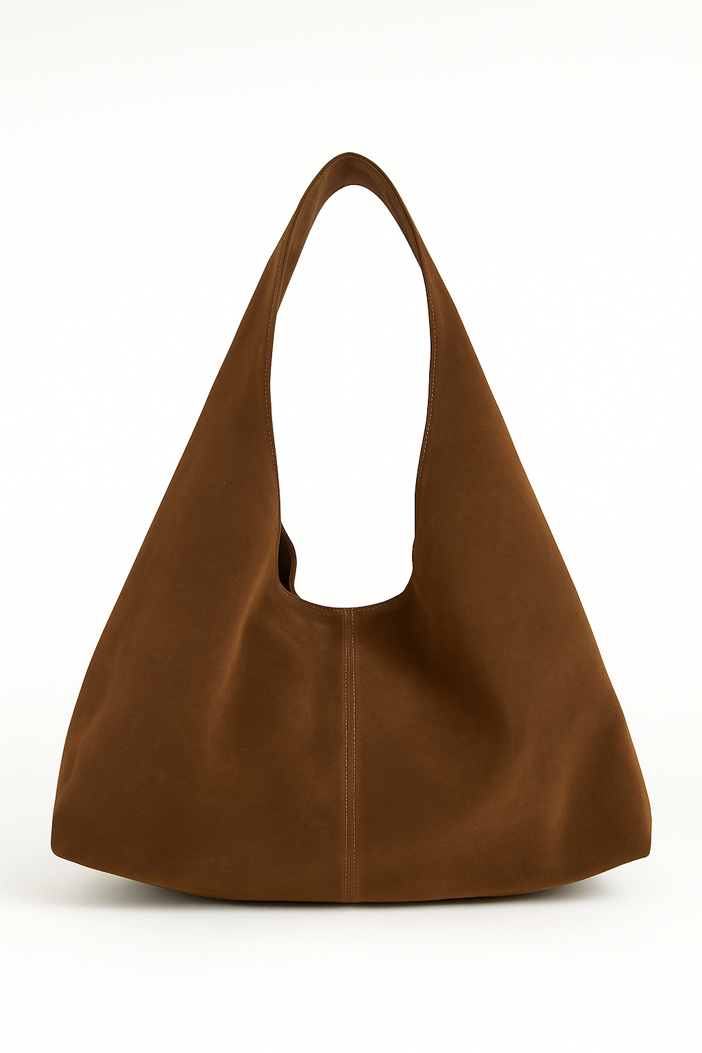 Brown suede handbag on a white background