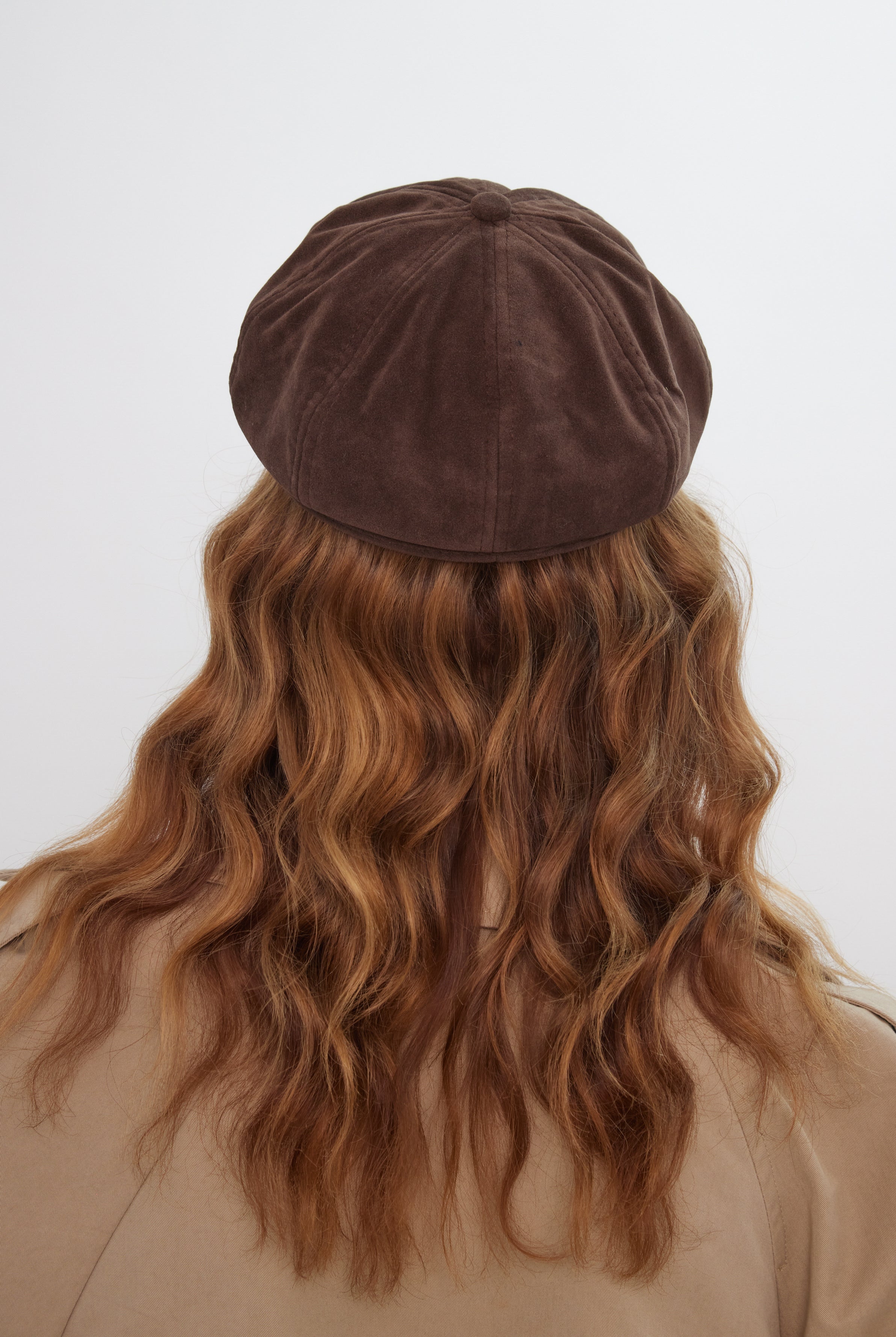 Women's brown suede baker boy cap