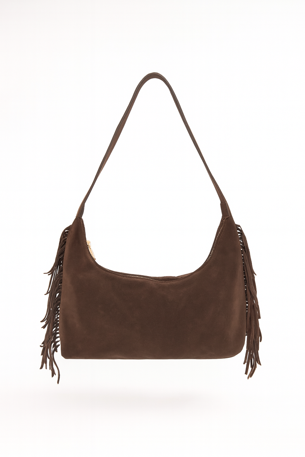 Women's side fringe suede shoulder bag in brown