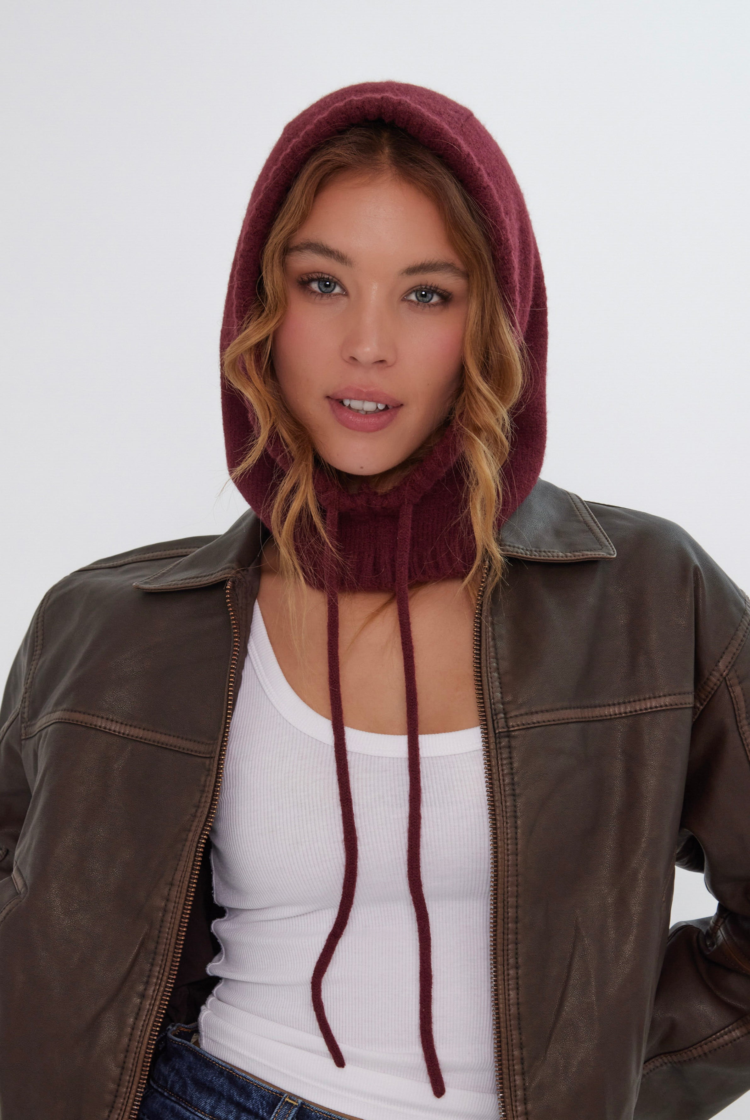 Women’s Drawstring Balaclava in Burgundy