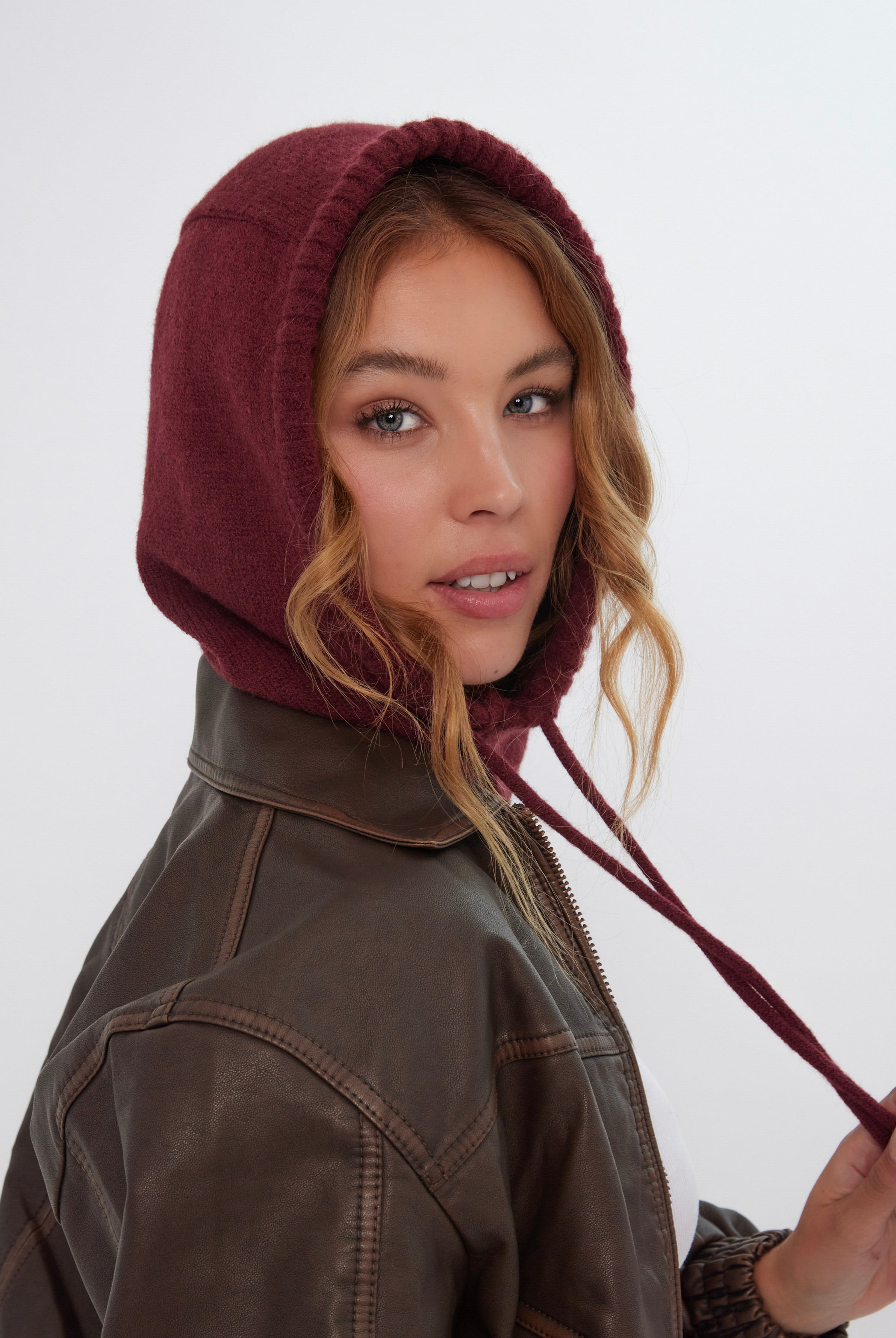 Women’s Drawstring Balaclava in Burgundy