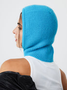 Woman's Button Up Knitted Hood Balaclava in Blue