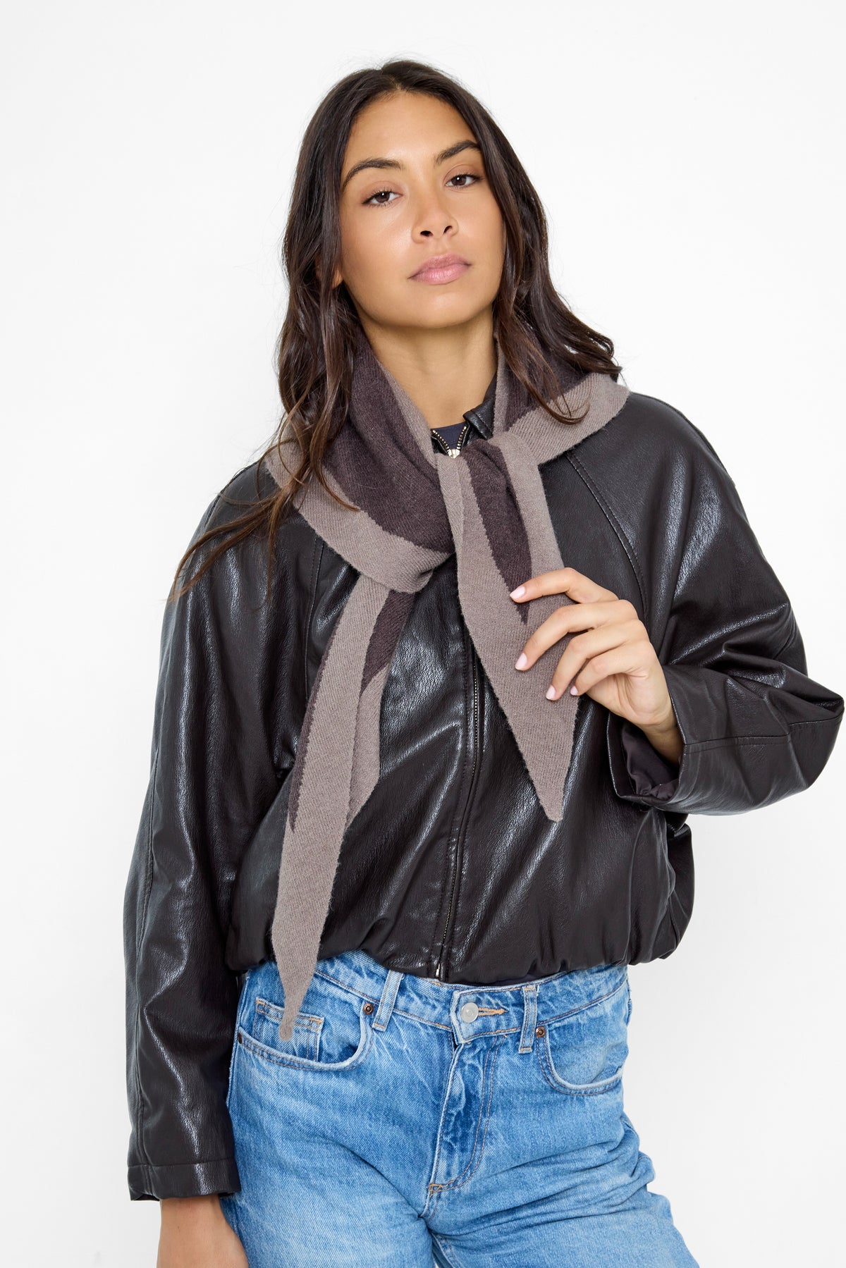 Women's Contrast Border Triangle Scarf in Brown