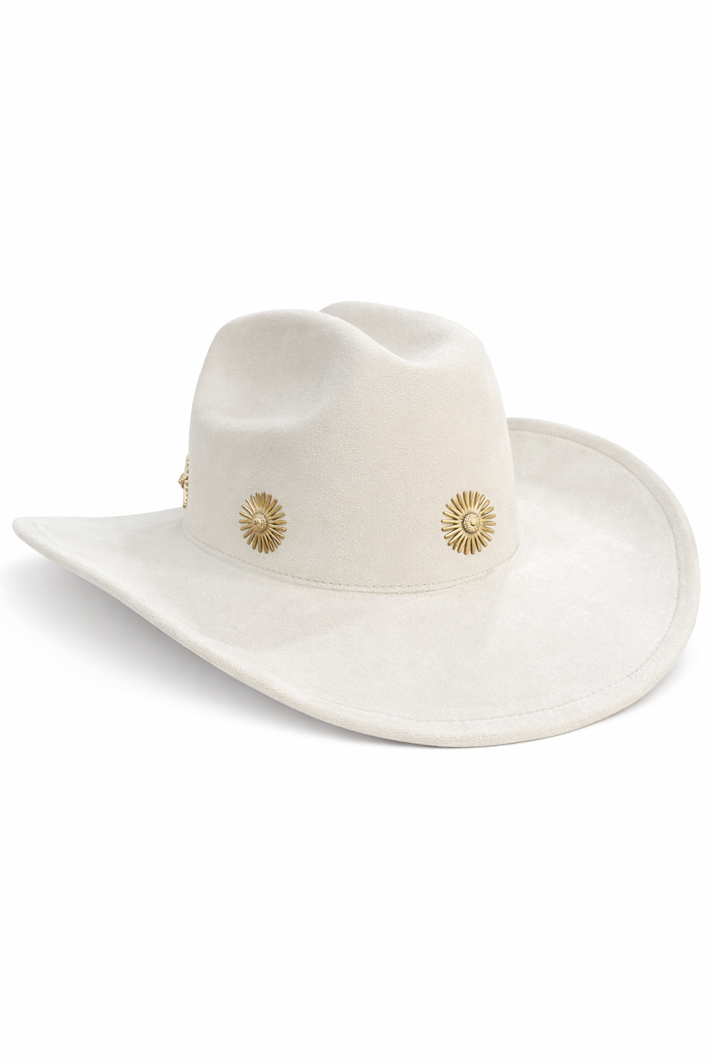 Woman's Cowboy Hat in Cream with Daisy Gold Studs