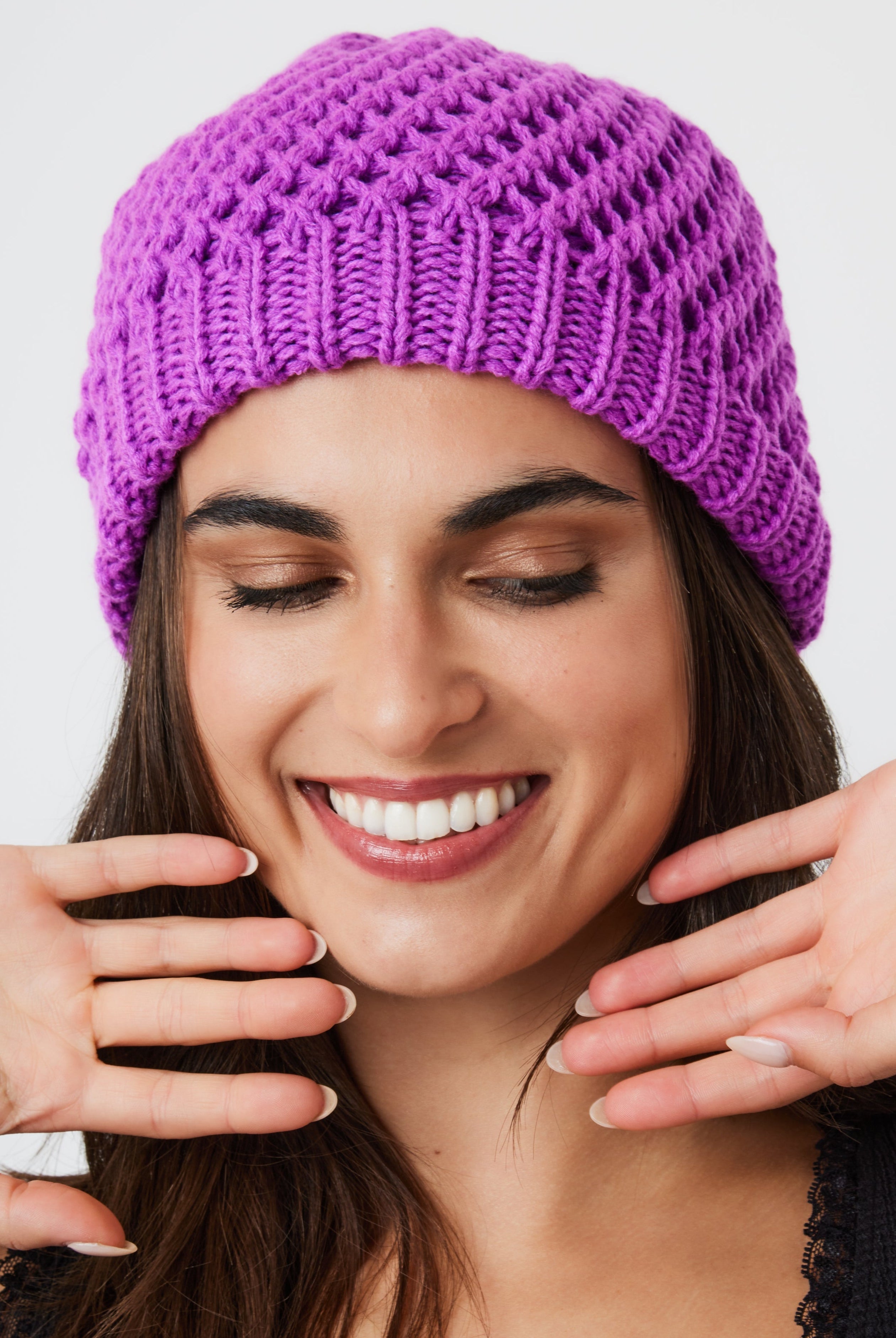 Woman's Crochet Knit Beanie in Purple
