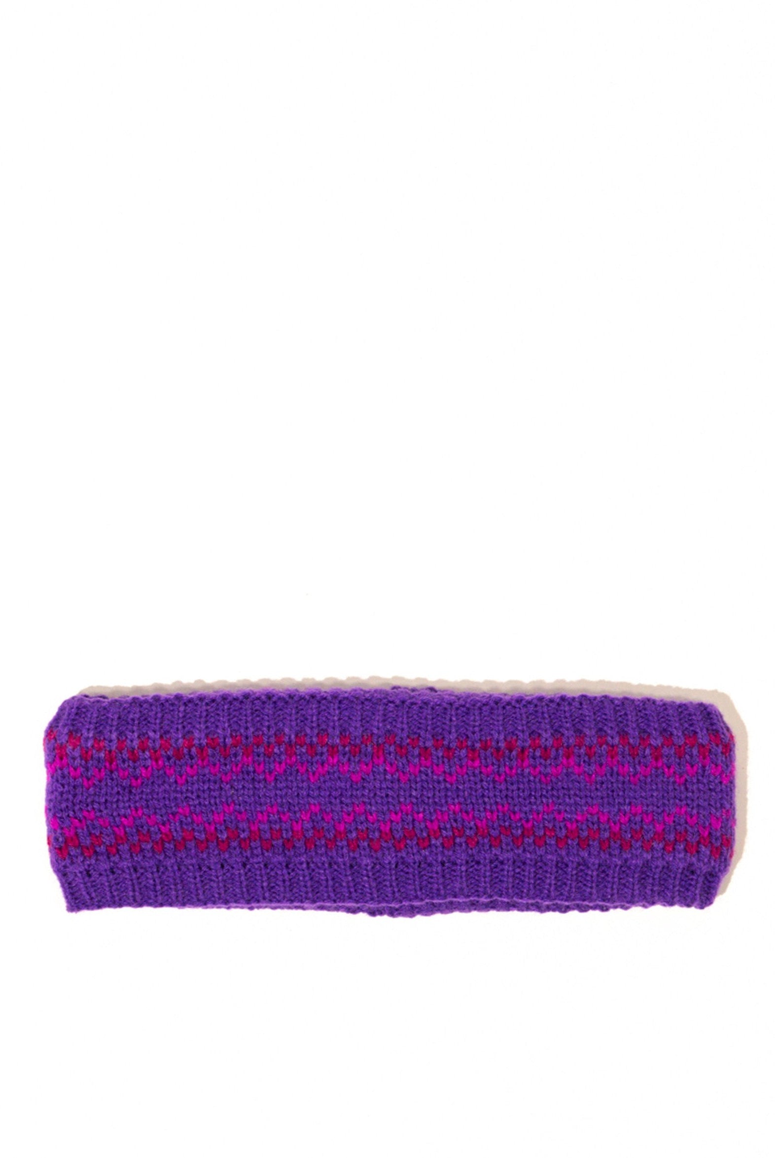 Woman's Fairisle Knitted Crochet Headband in Purple