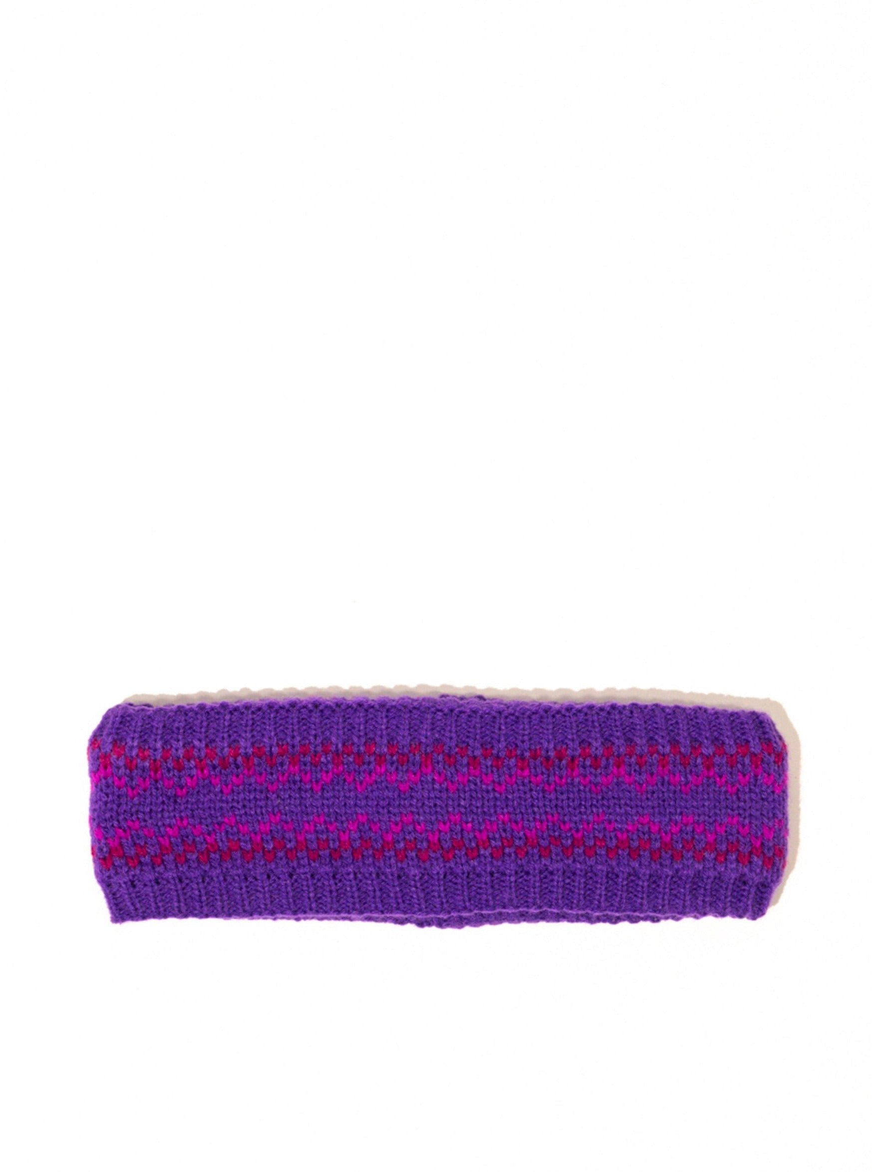 Woman's Fairisle Knitted Crochet Headband in Purple
