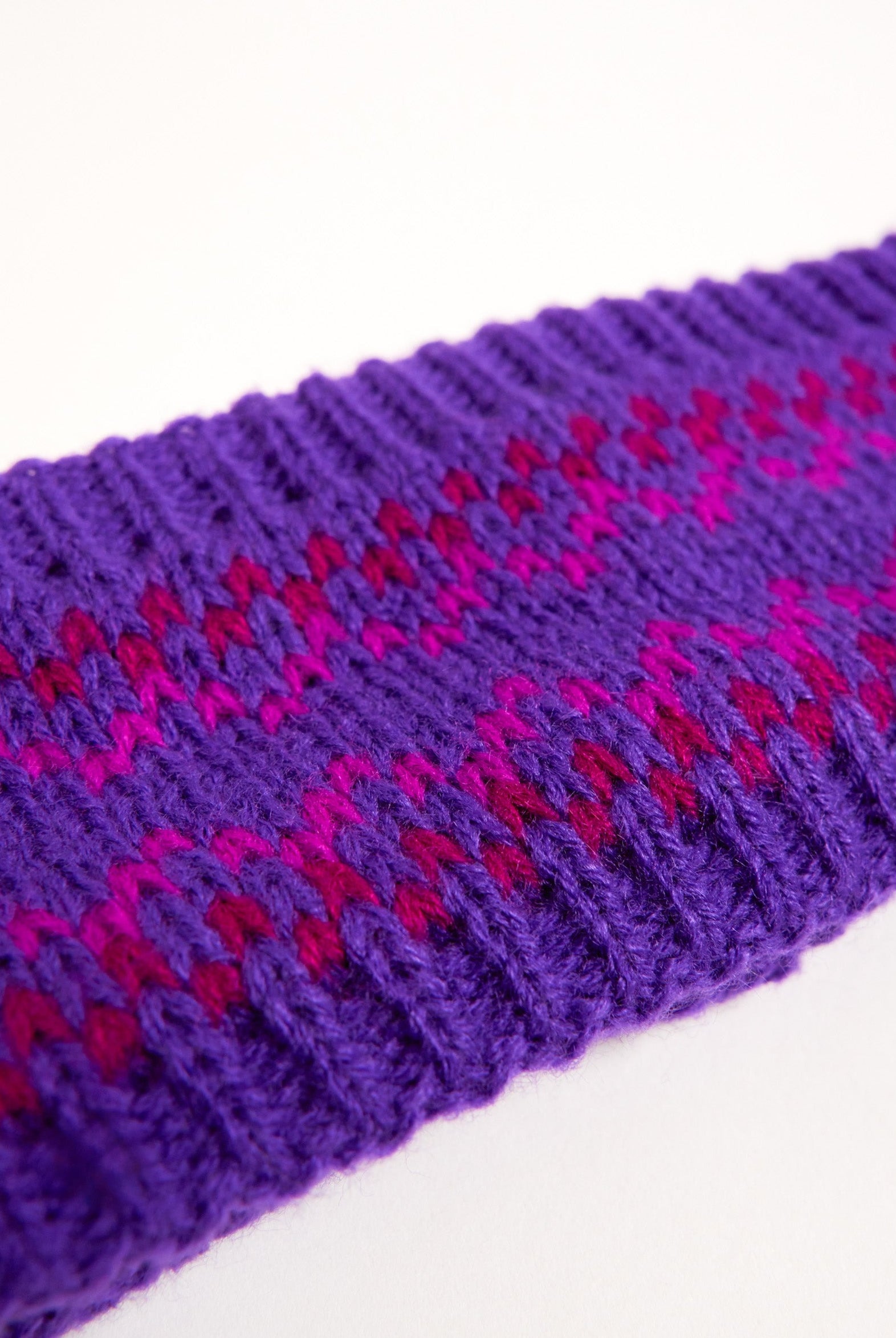 Woman's Fairisle Knitted Crochet Headband in Purple