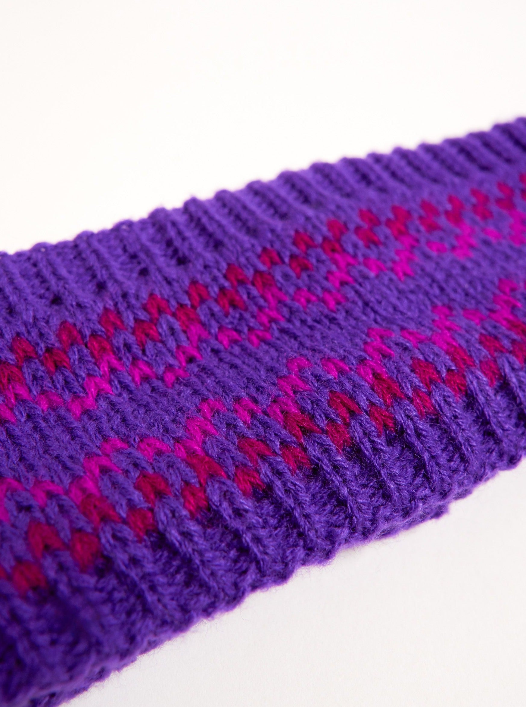 Woman's Fairisle Knitted Crochet Headband in Purple