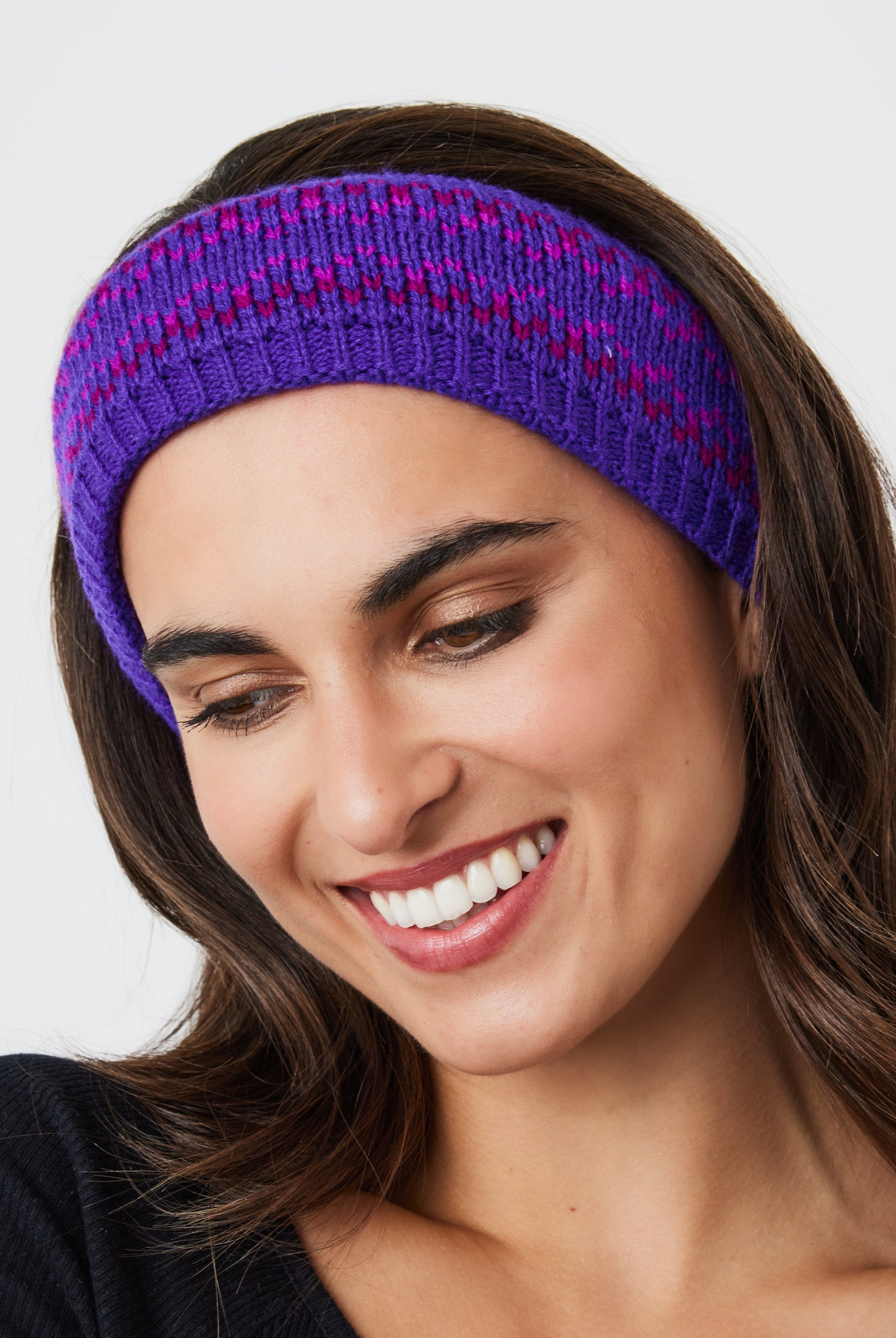 Woman's Fairisle Knitted Crochet Headband in Purple