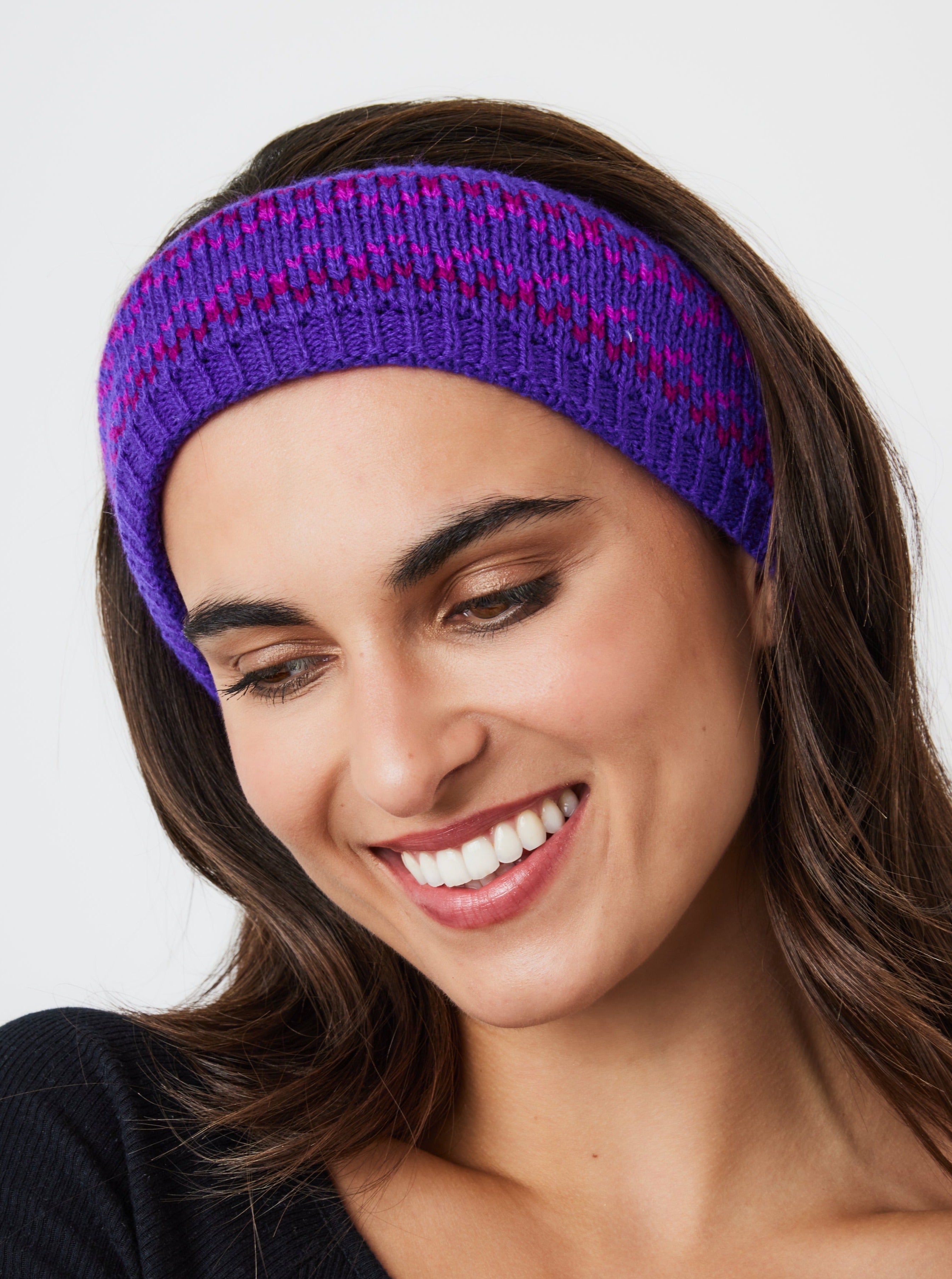 Woman's Fairisle Knitted Crochet Headband in Purple