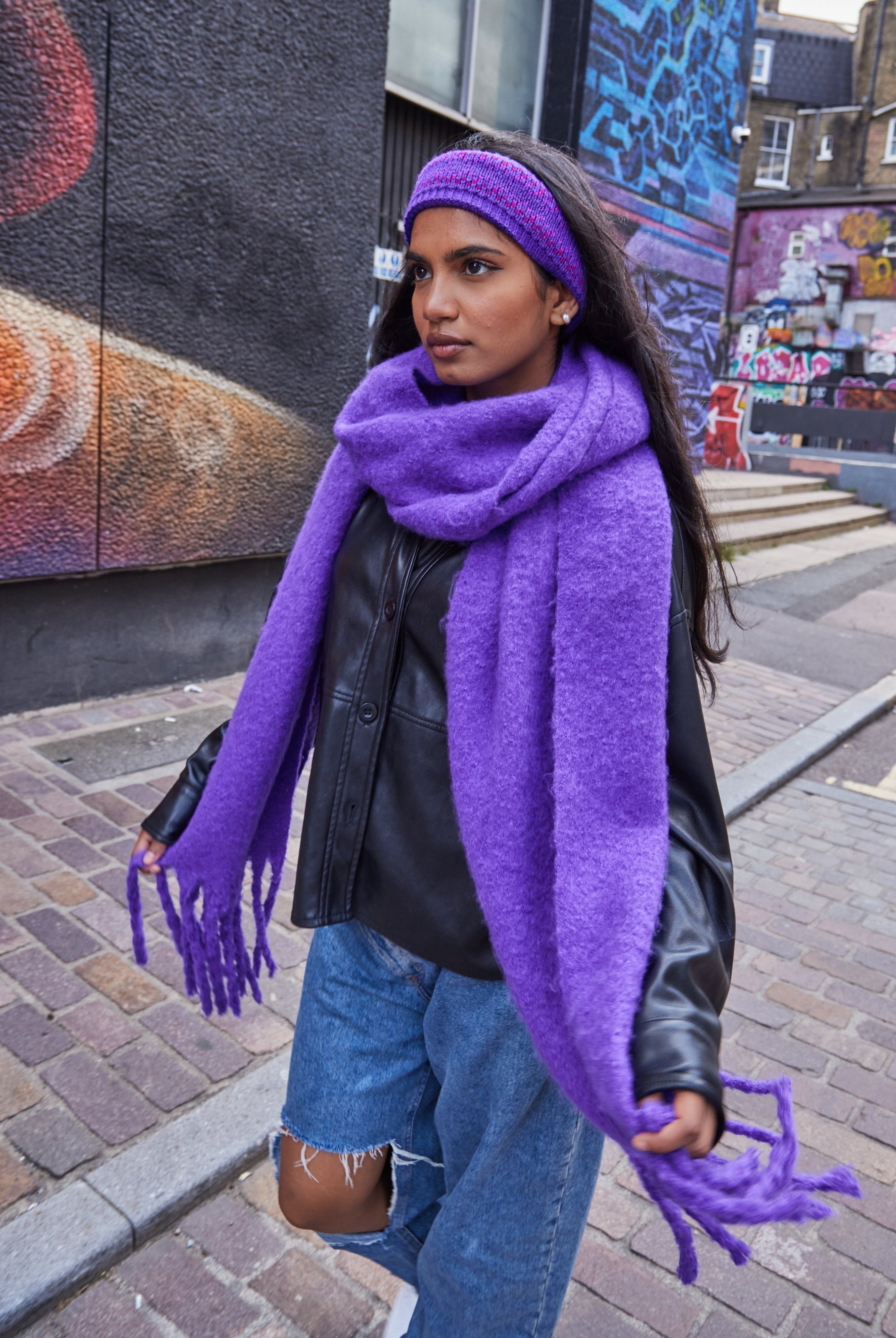 Woman's Fairisle Knitted Crochet Headband in Purple