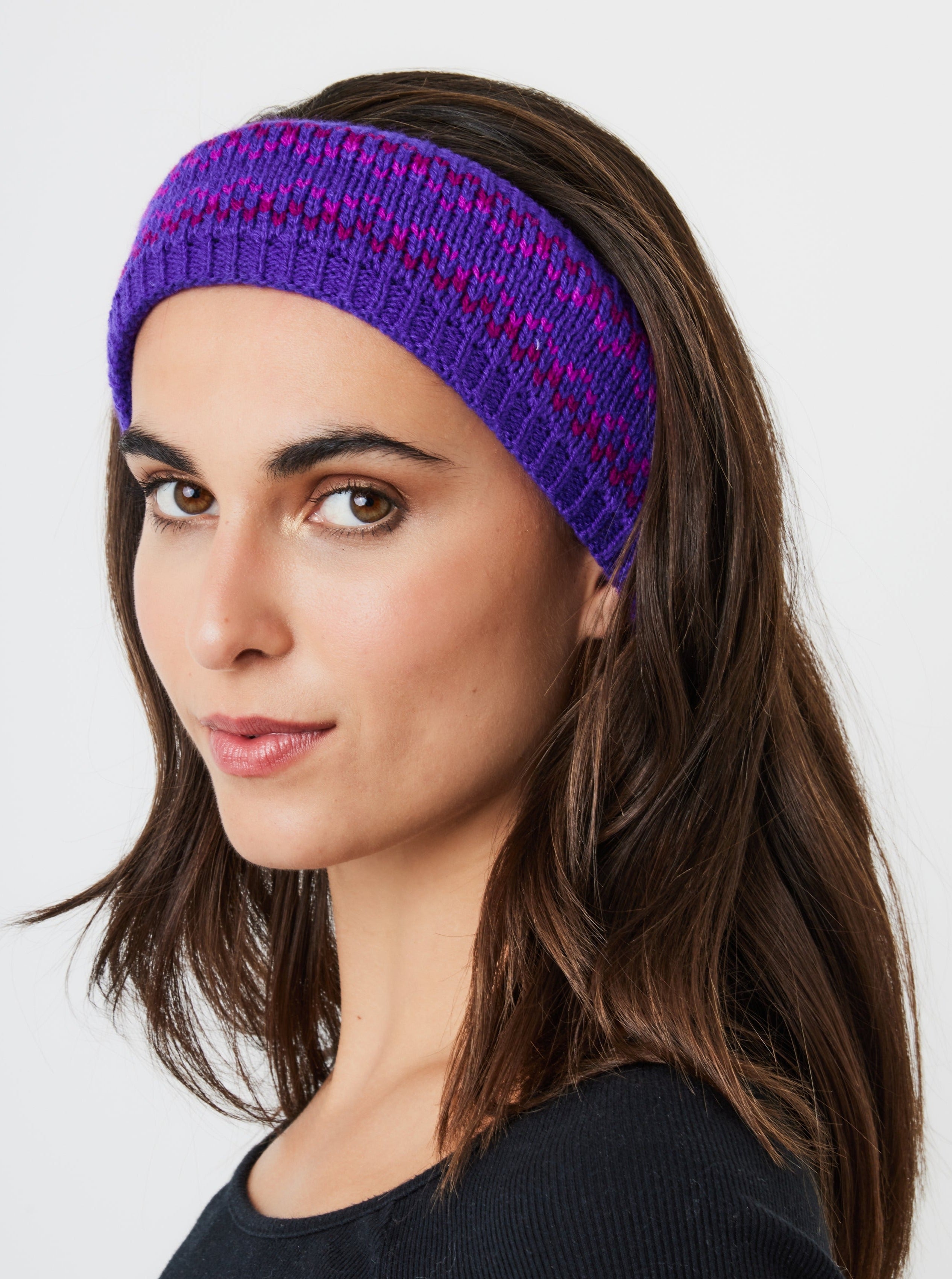 Woman's Fairisle Knitted Crochet Headband in Purple