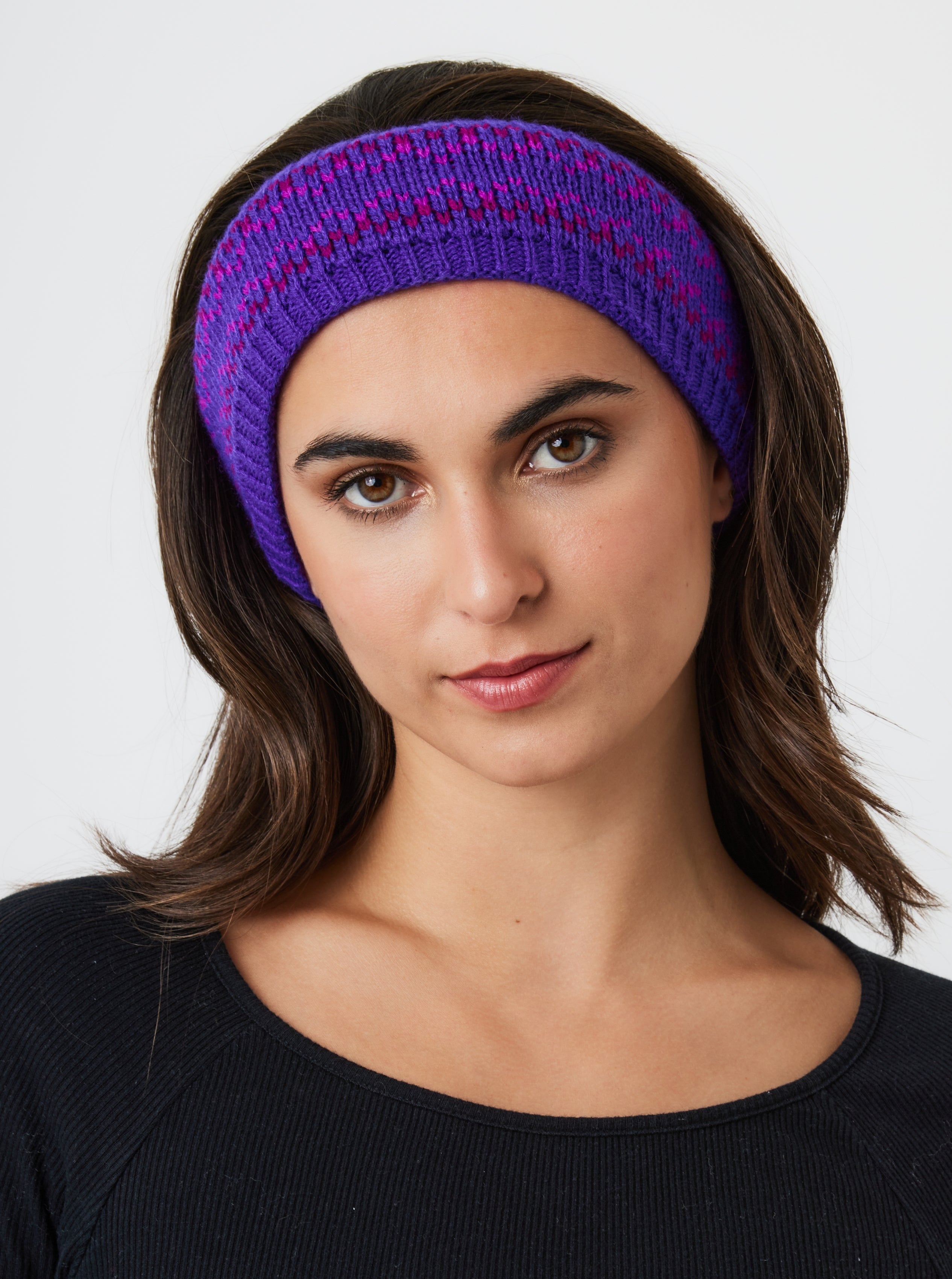 Woman's Fairisle Knitted Crochet Headband in Purple