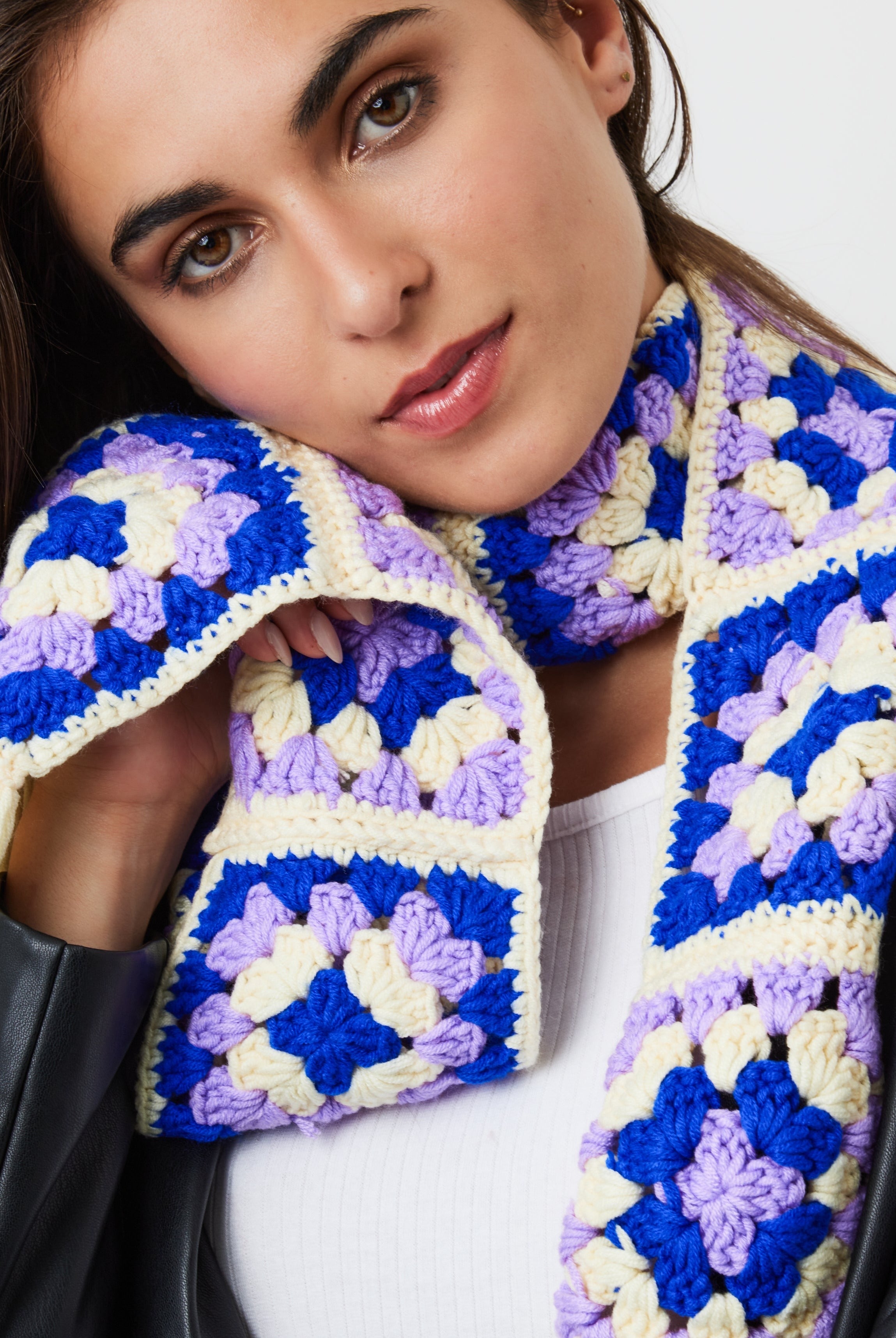 Woman's Flower Patch Crochet Scarf in Multicolour
