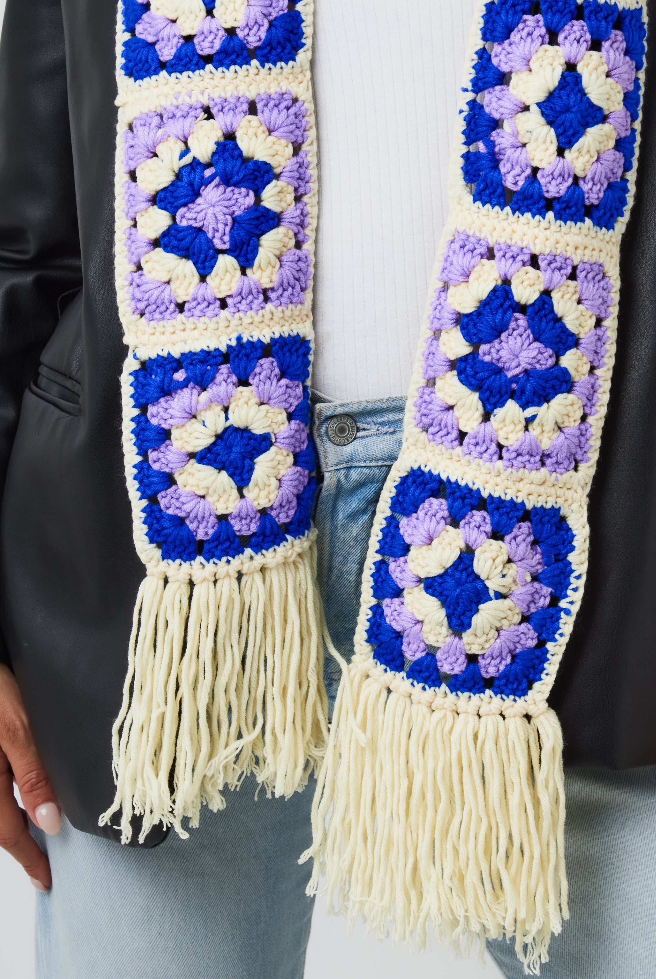 Woman's Flower Patch Crochet Scarf in Multicolour