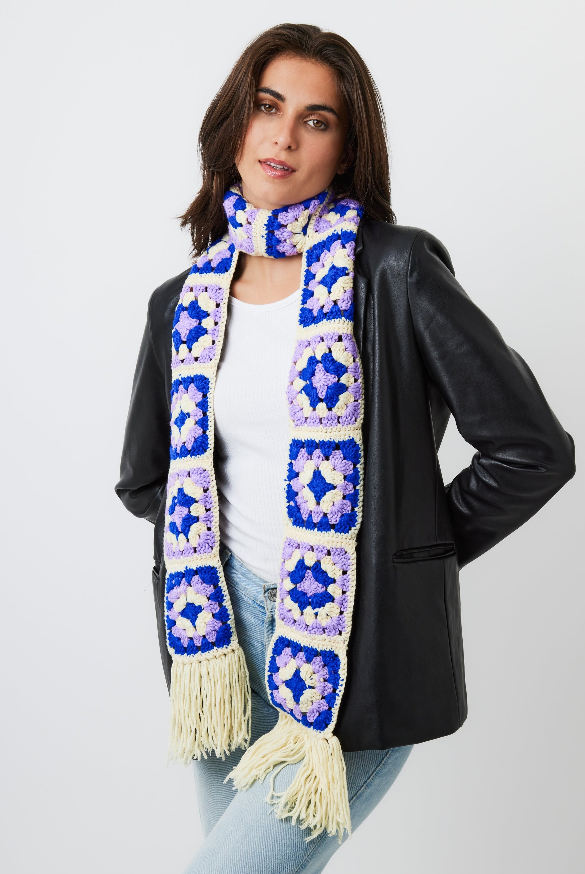Woman's Flower Patch Crochet Scarf in Multicolour