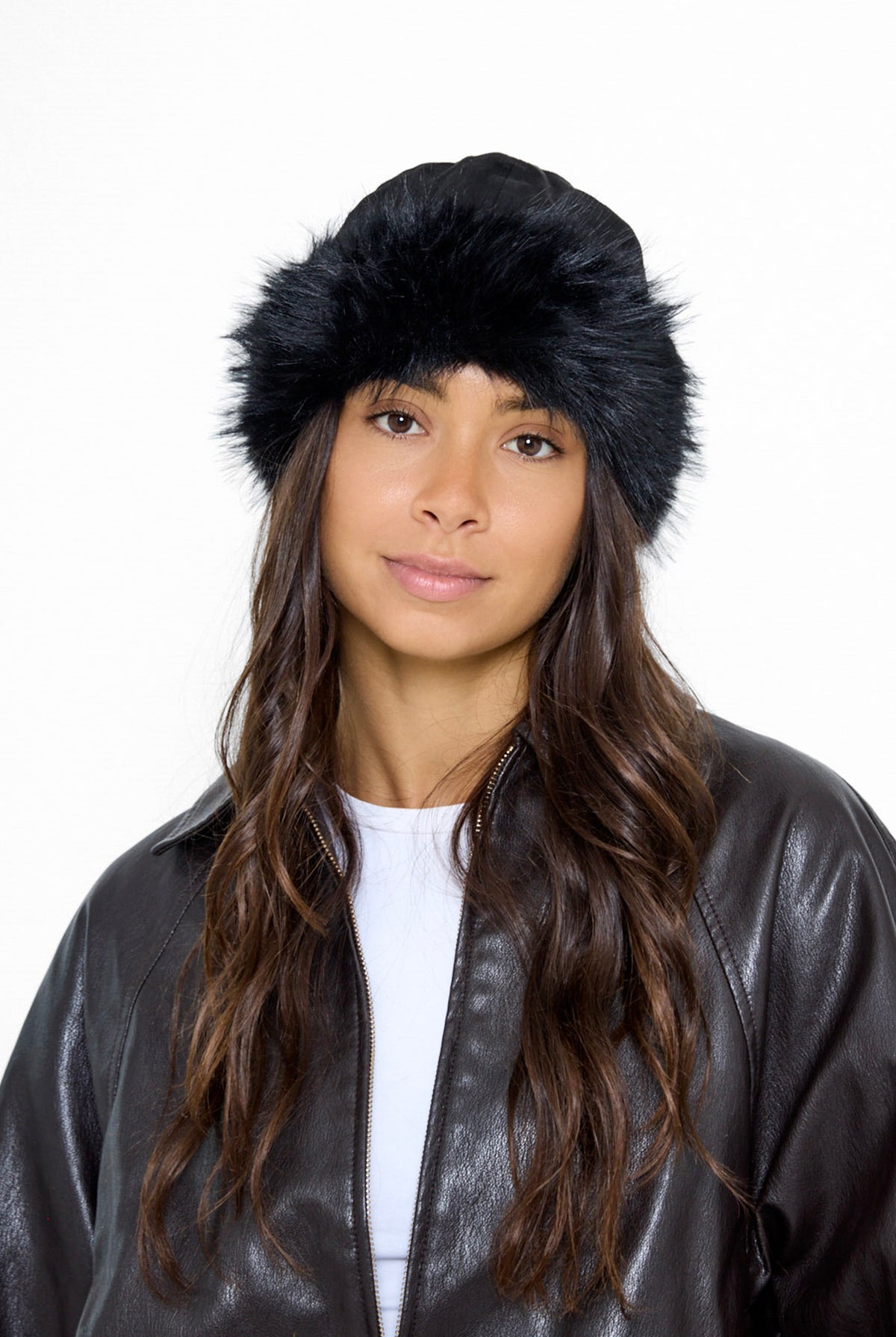 Women's Fluffy Fur Trim Beanie in Black