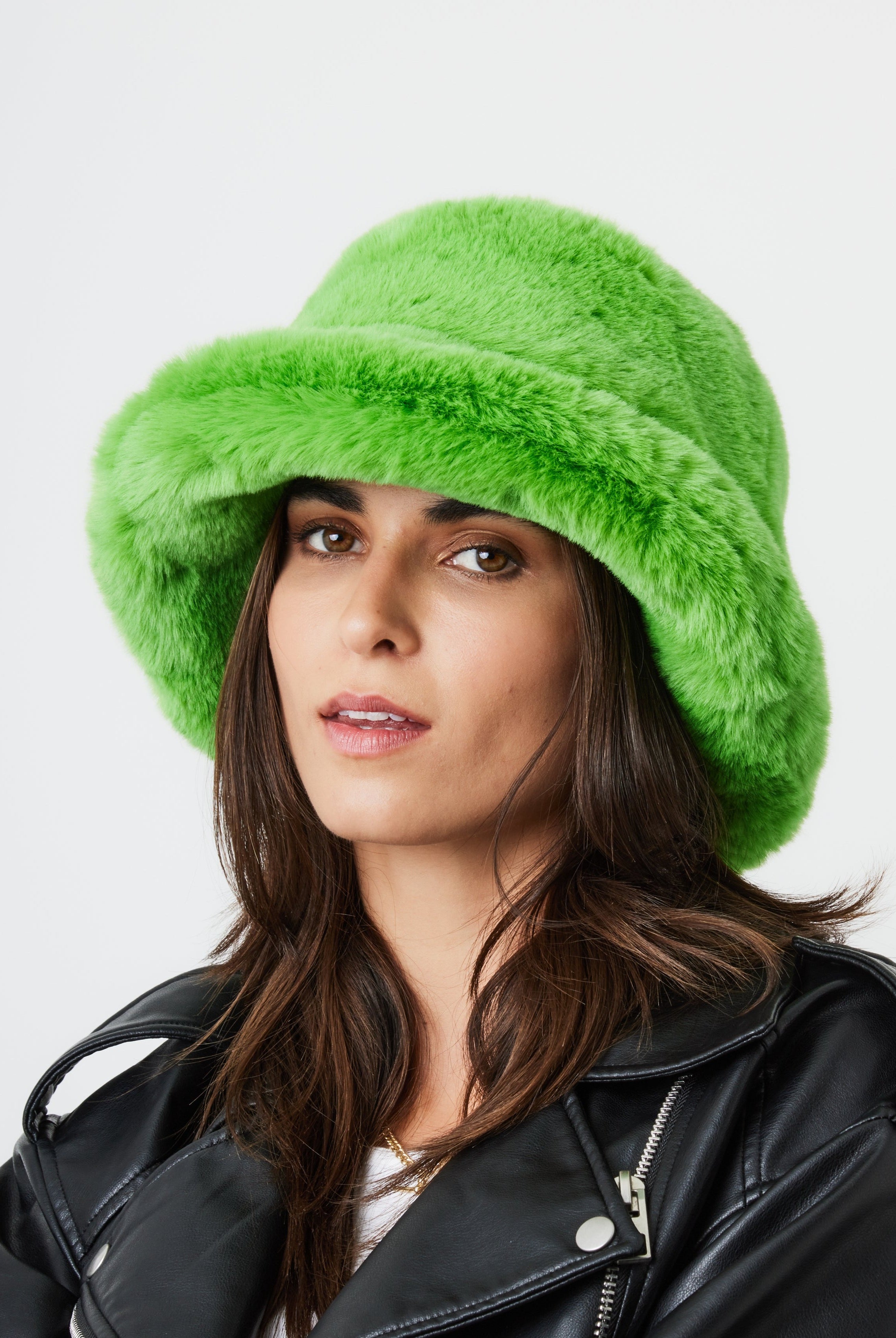 Woman's Fur Bucket Hat in Green