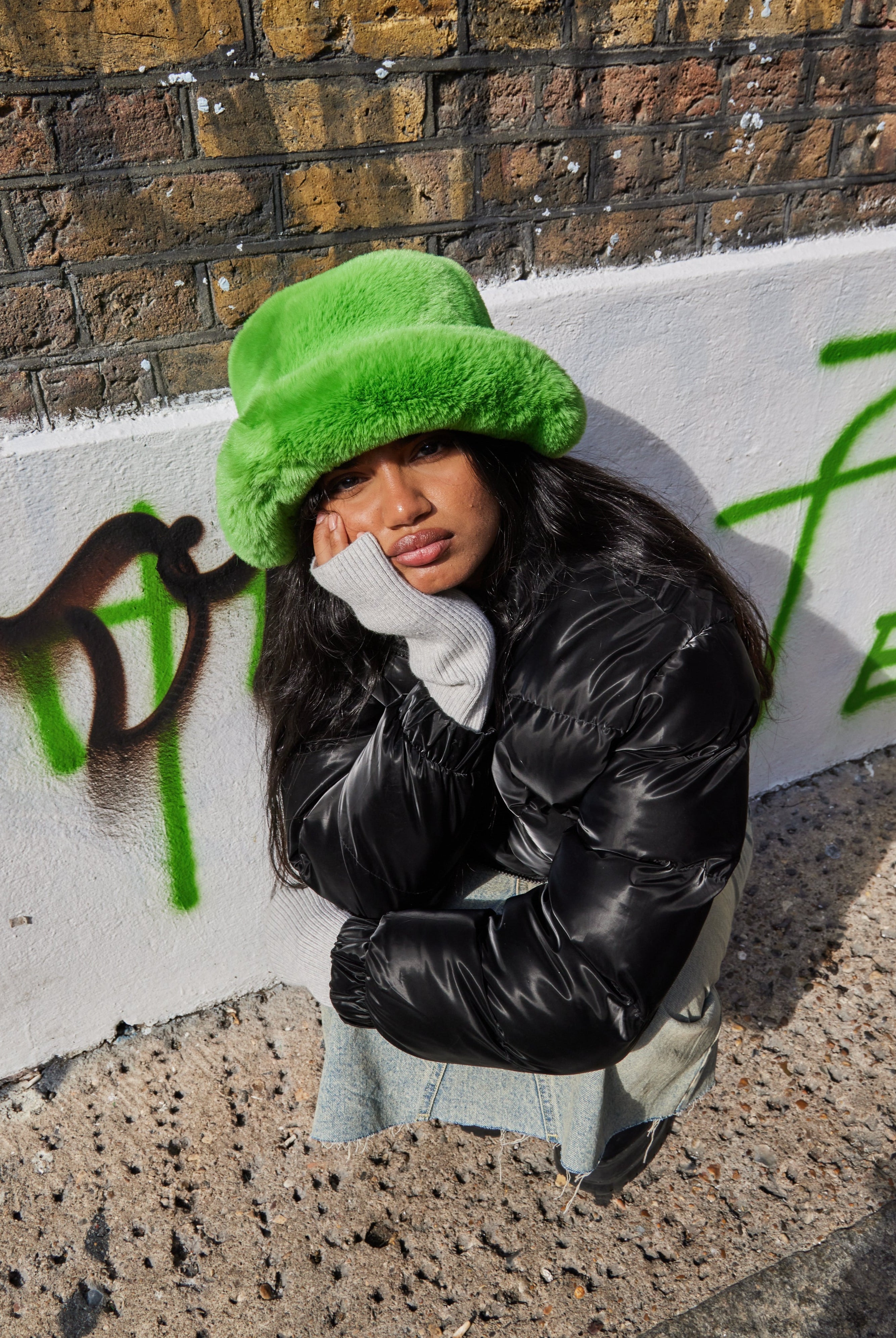Woman's Fur Bucket Hat in Green
