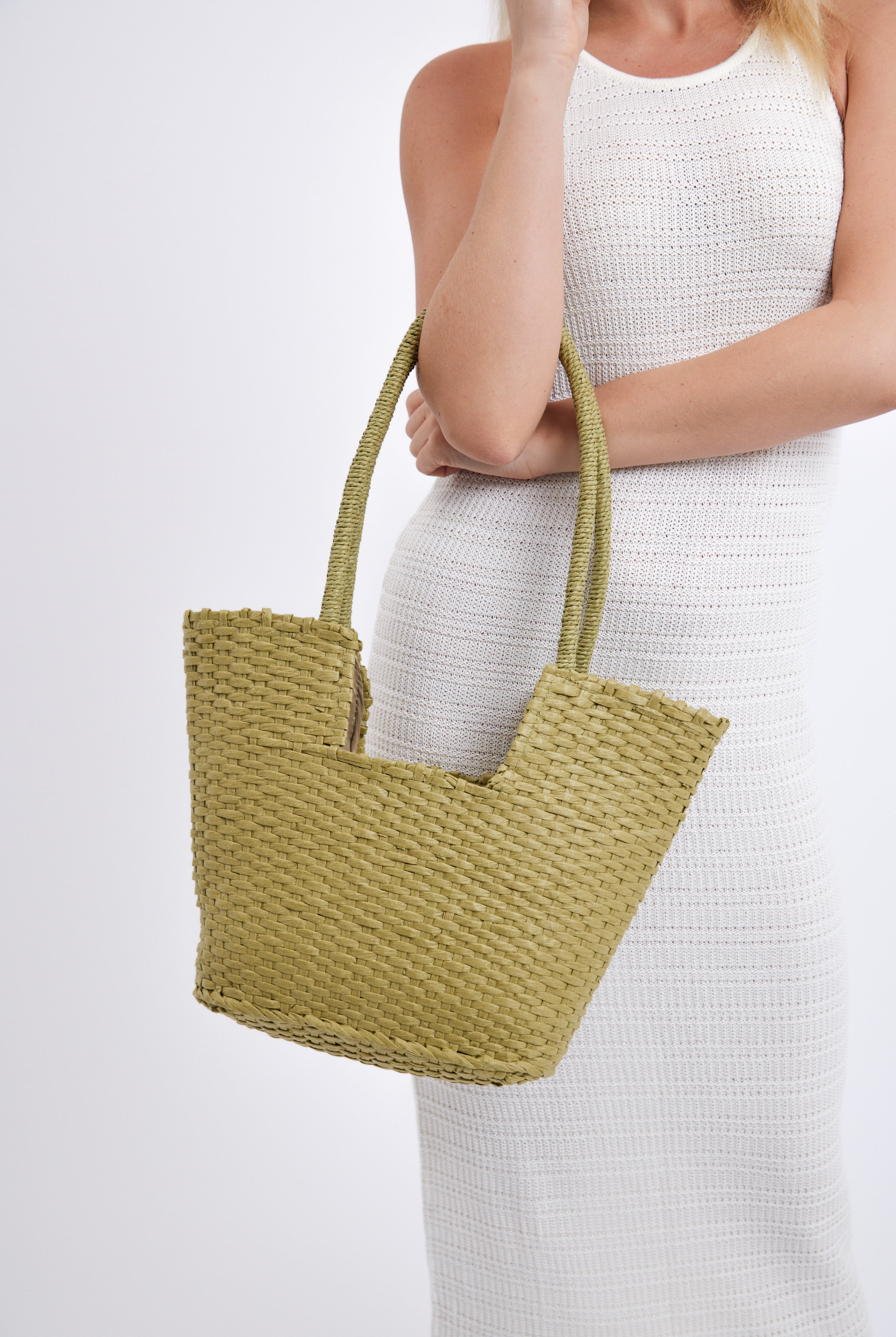 Women’s Straw Square Basket Tote Bag in Green