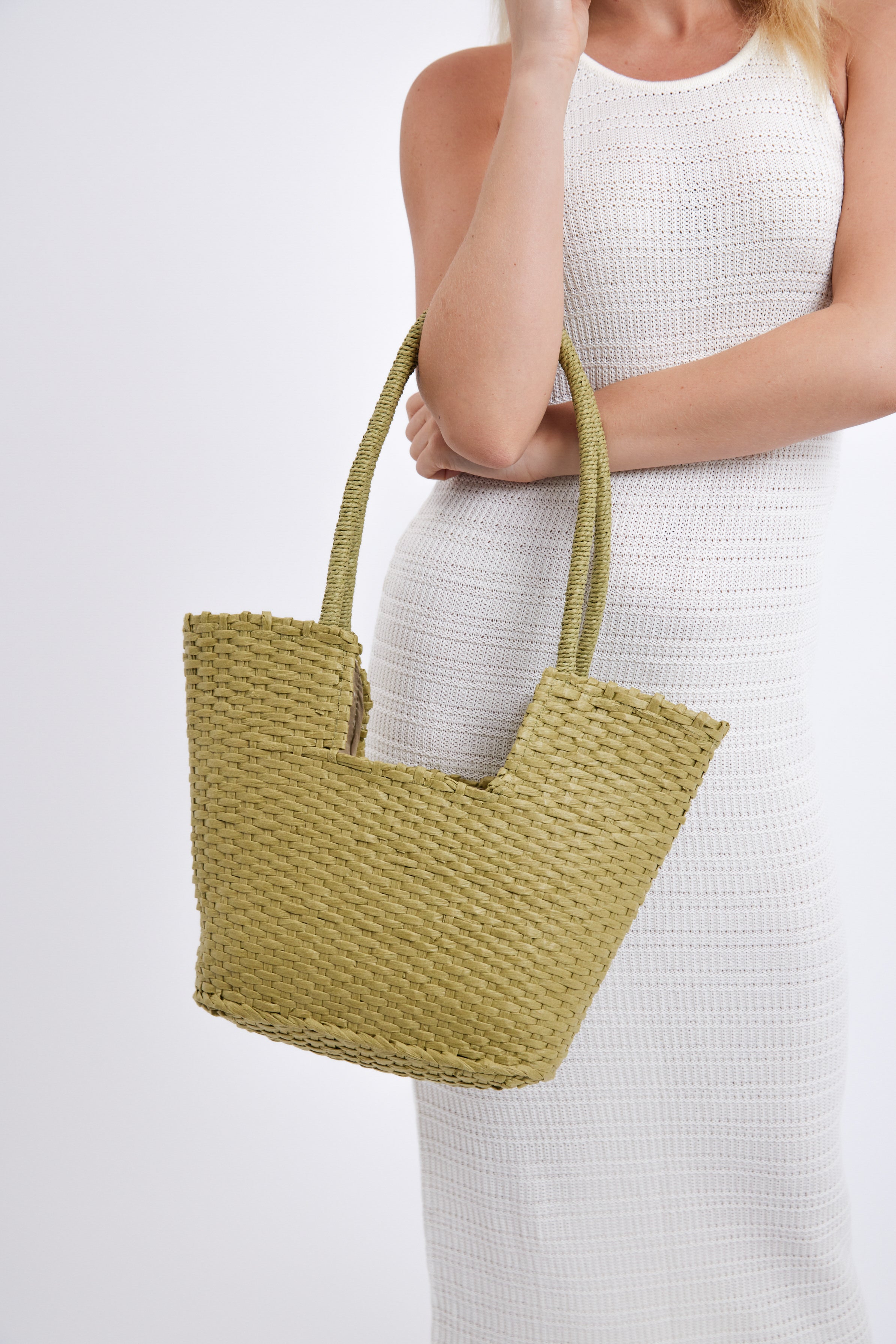 Women’s Straw Square Basket Tote Bag in Green
