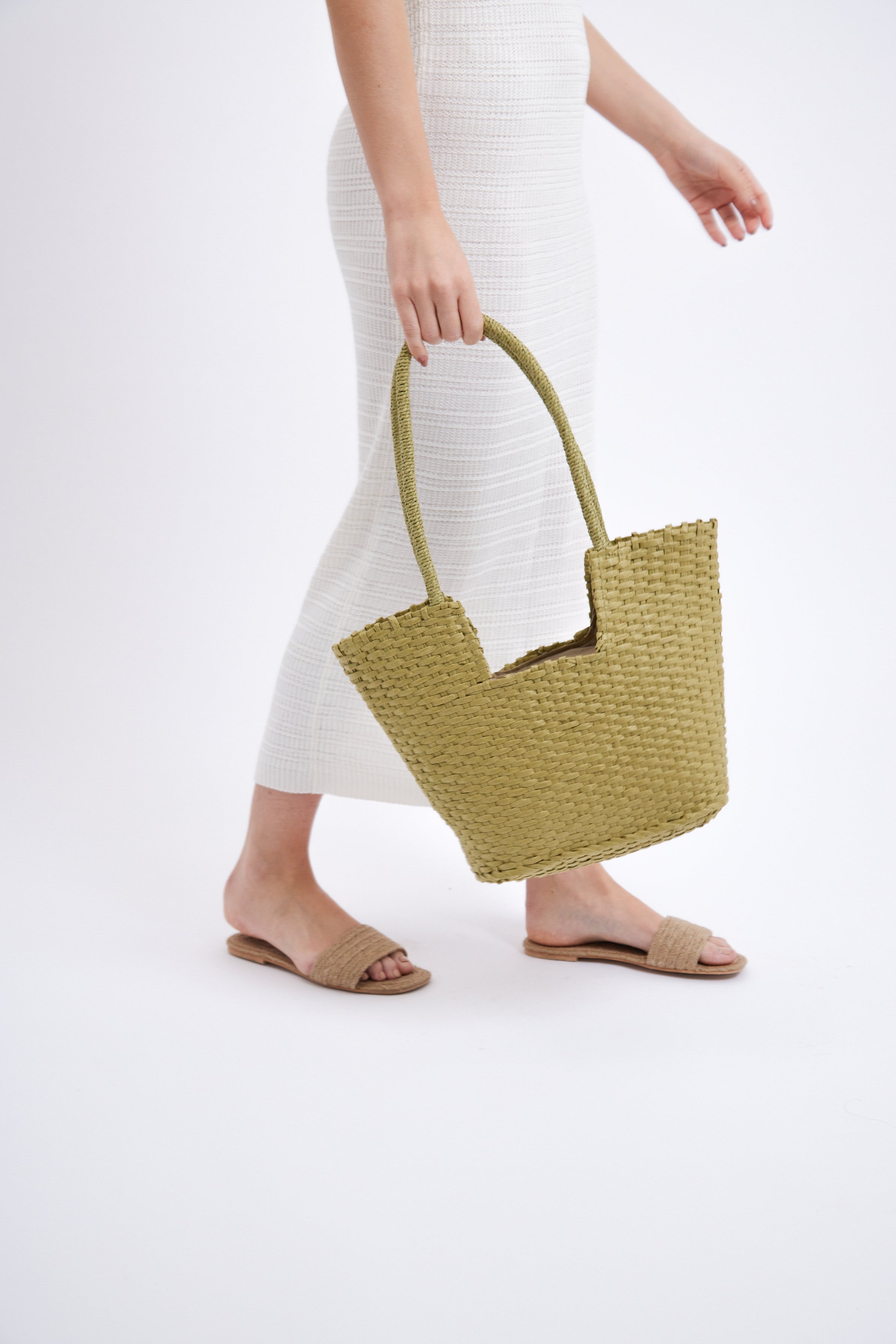 Women’s Straw Square Basket Tote Bag in Green