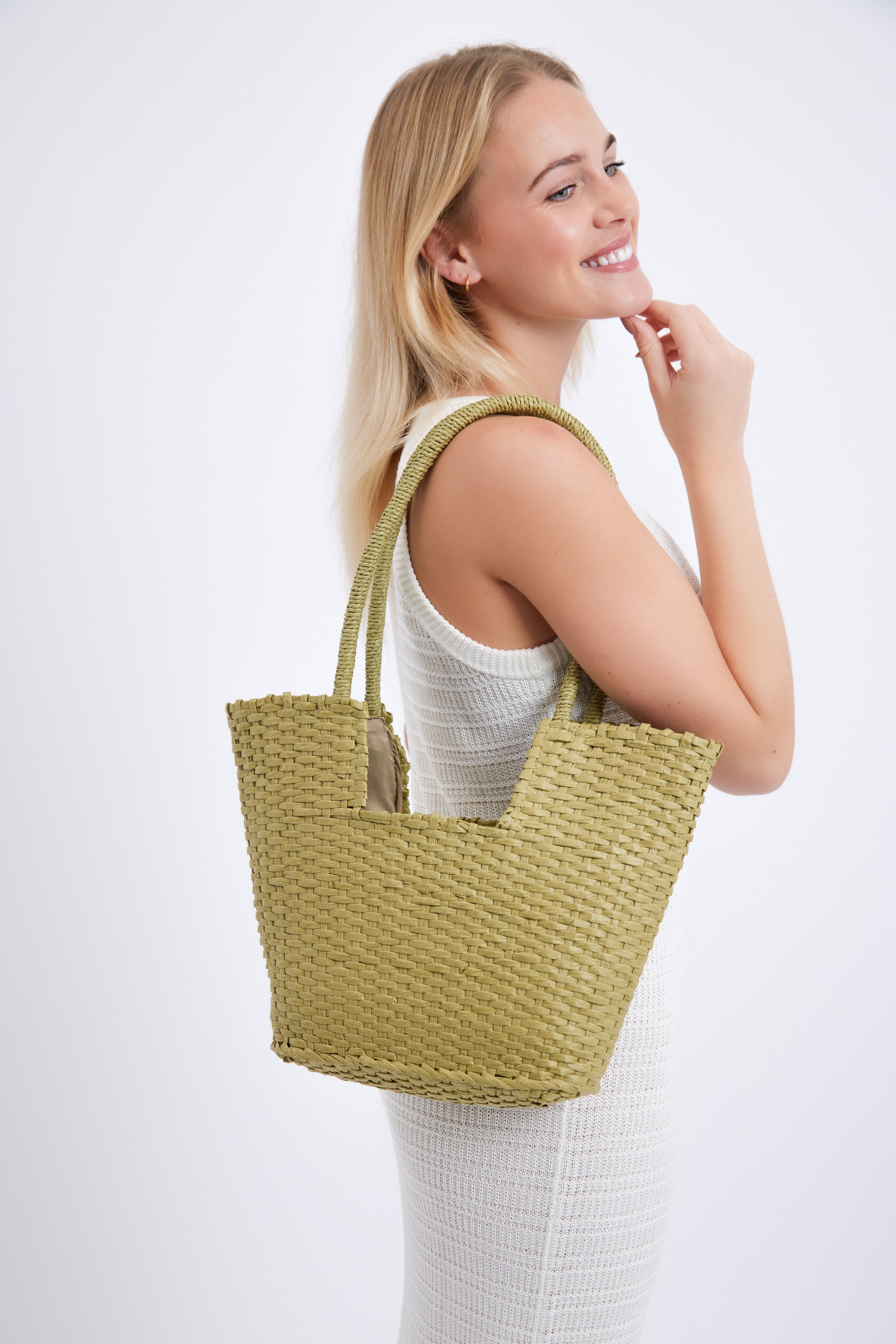 Women’s Straw Square Basket Tote Bag in Green