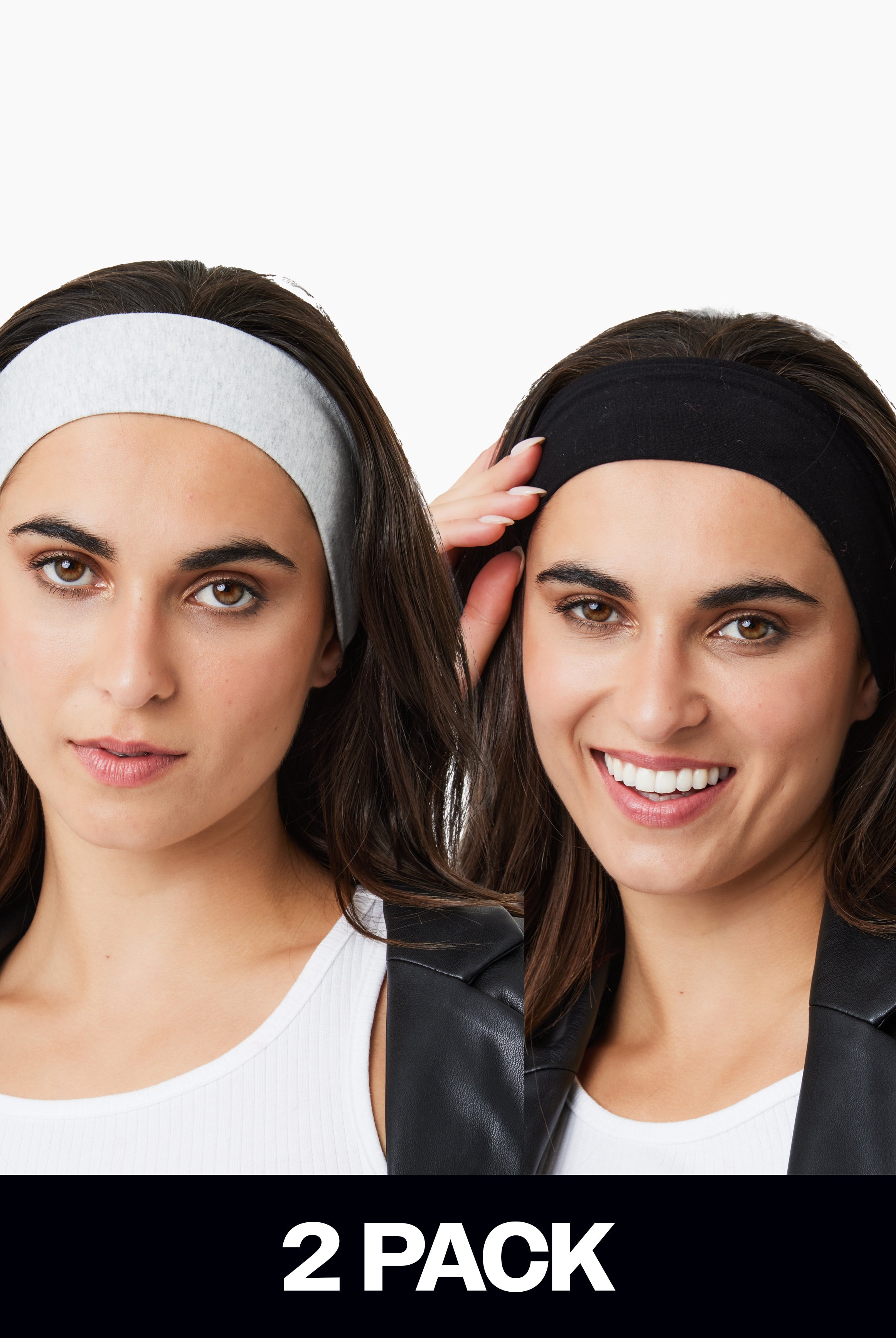 Two women wearing white and black headbands with '2 Pack' text below.
