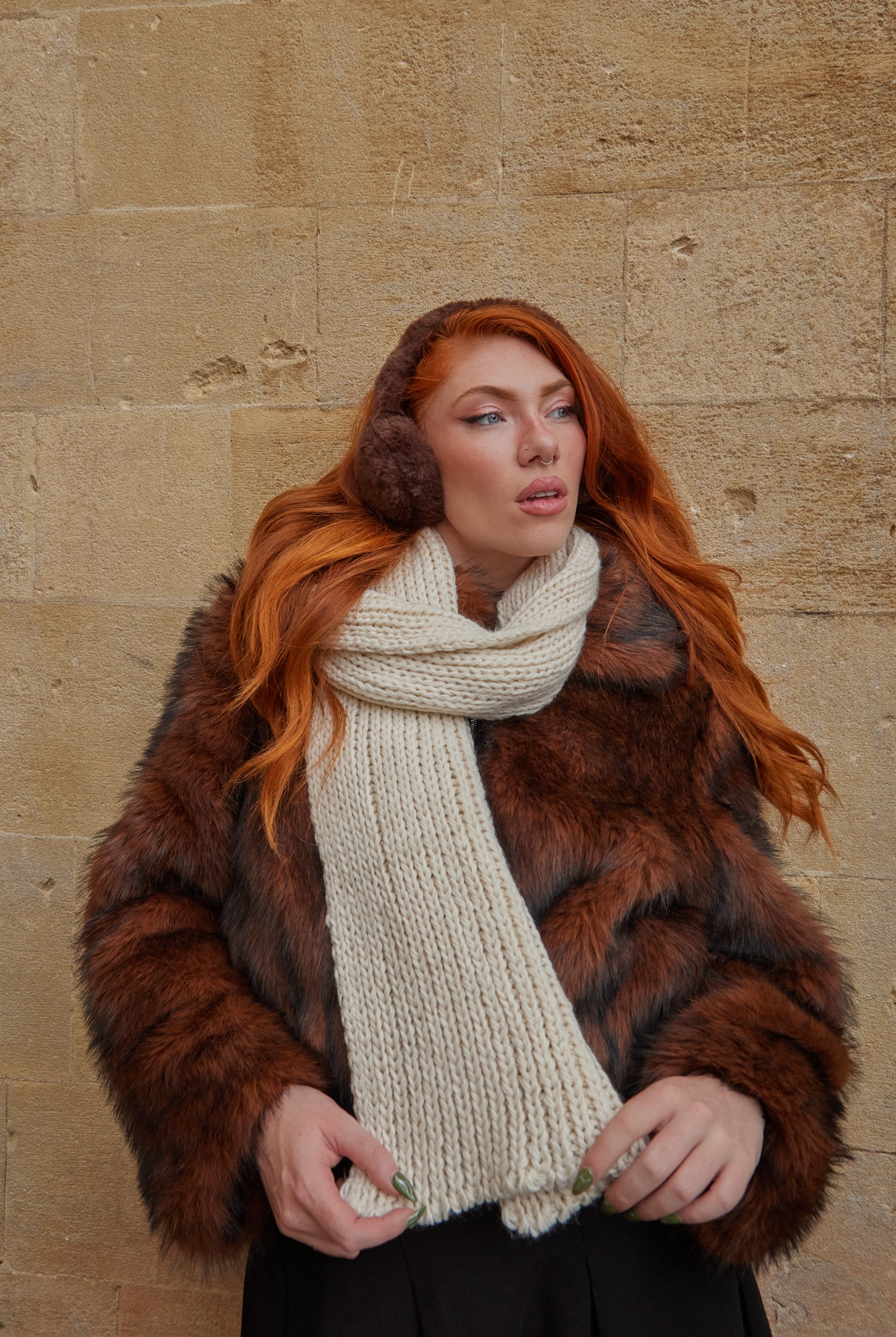 Woman's Knitted Chunky Scarf in Cream